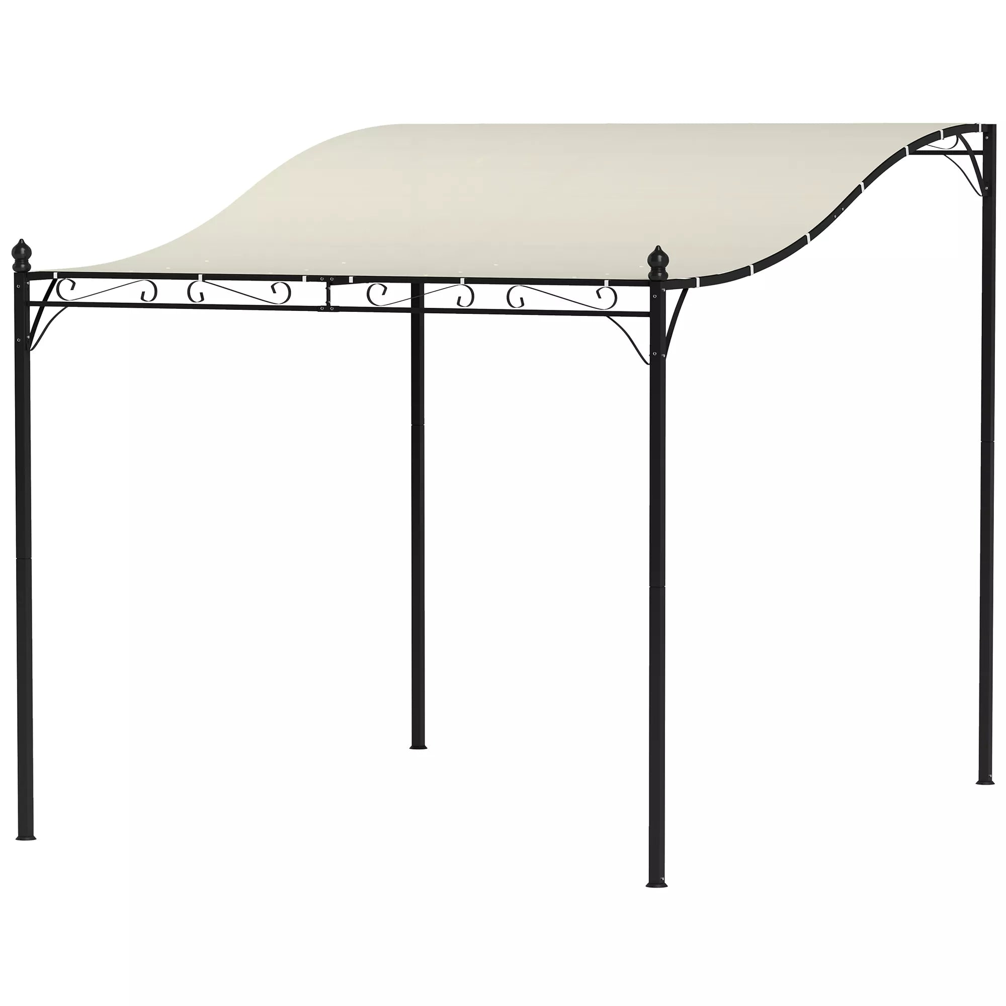 2,5 x 3 m pergola, prie sienos montuojamas sodo paviljonas, atsparus vandeniui, metalinis rėmas, nuotekų angos, šešėlinis stogas, kreminės baltos spalvos