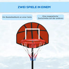 Stovo informacinė grafika apie krepšį ir smiginį dviejose pusėse