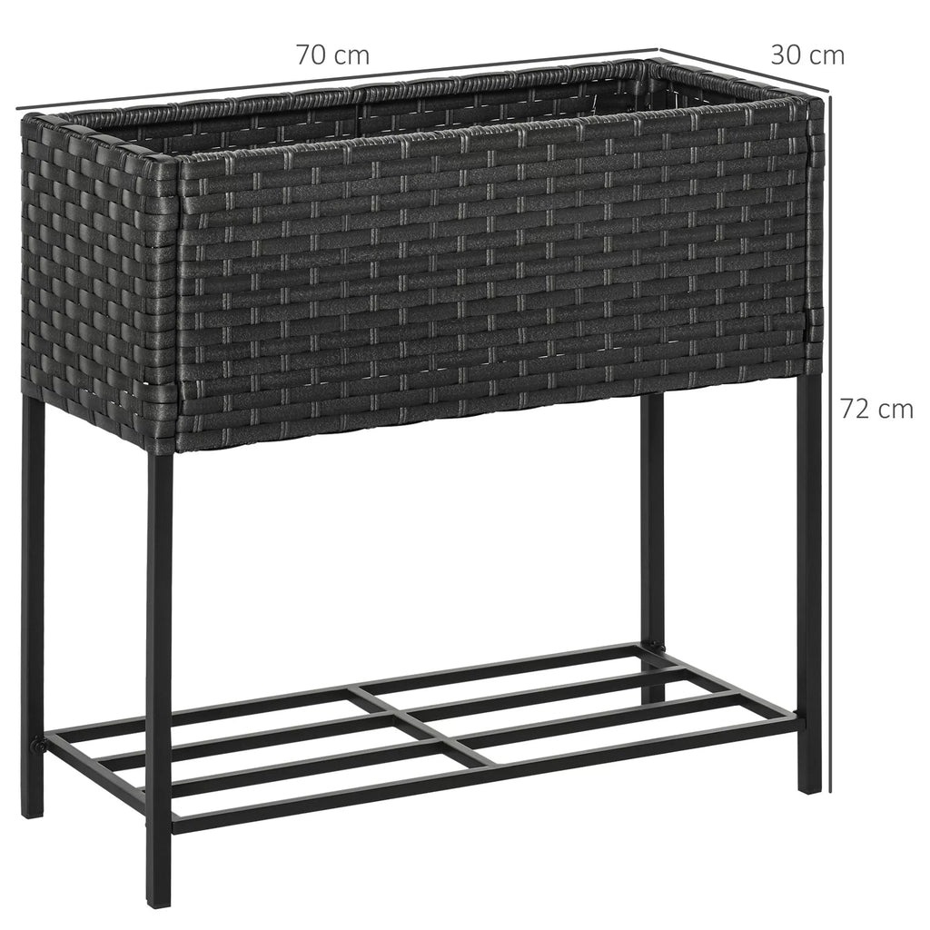 Pakelta gėlių lysvė, gėlių dėžė, gili dėžė, metalinis rėmas / poliratanas, 70 x 30 x 70 cm, tamsiai ruda