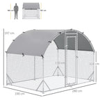 Vištų aptvaro schema su matmenimis 280, 190 ir 197 cm bei žmogaus siluetas