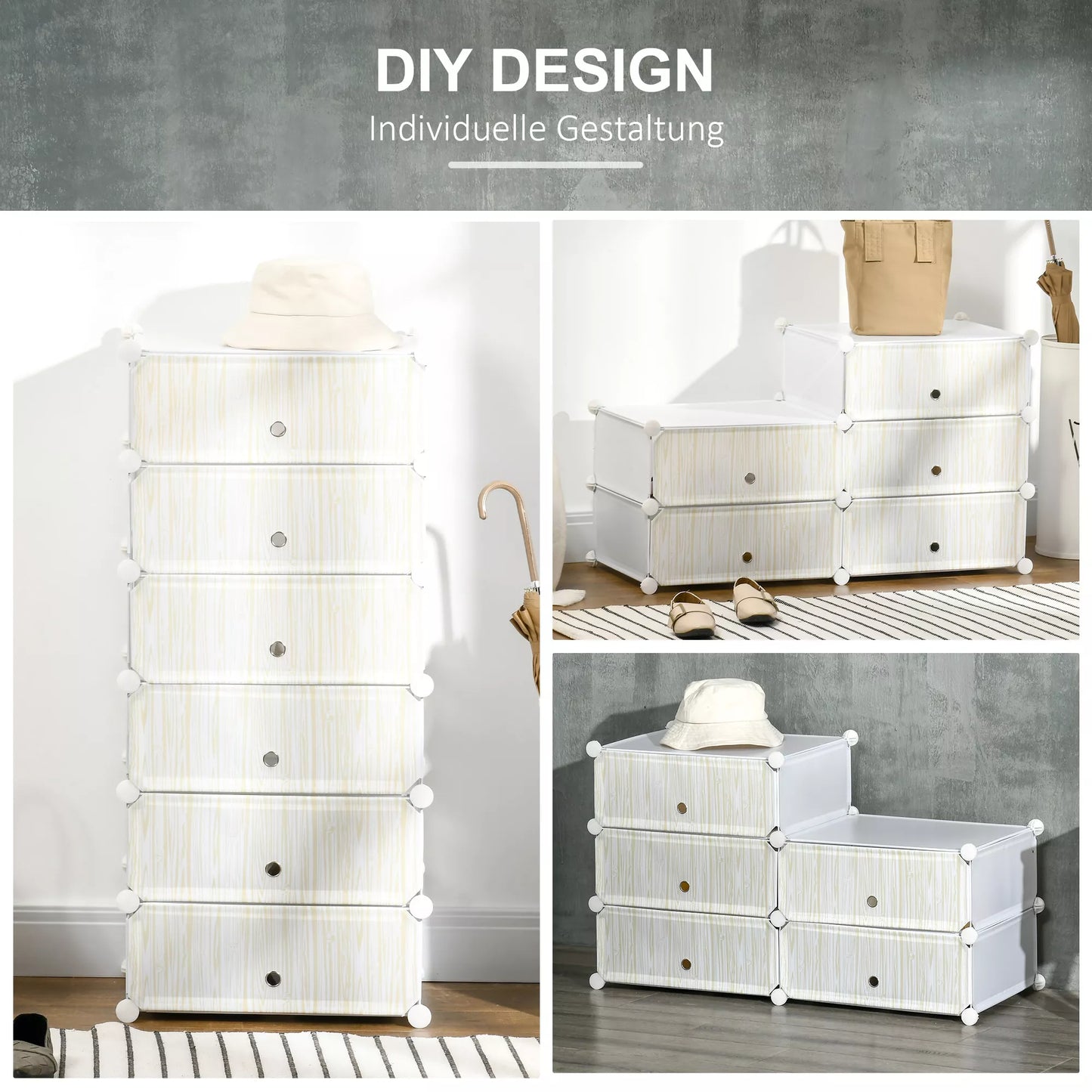 Modulinė batų lentyna 12 poroms, 49 cm x 36,5 cm x 108 cm, Balta