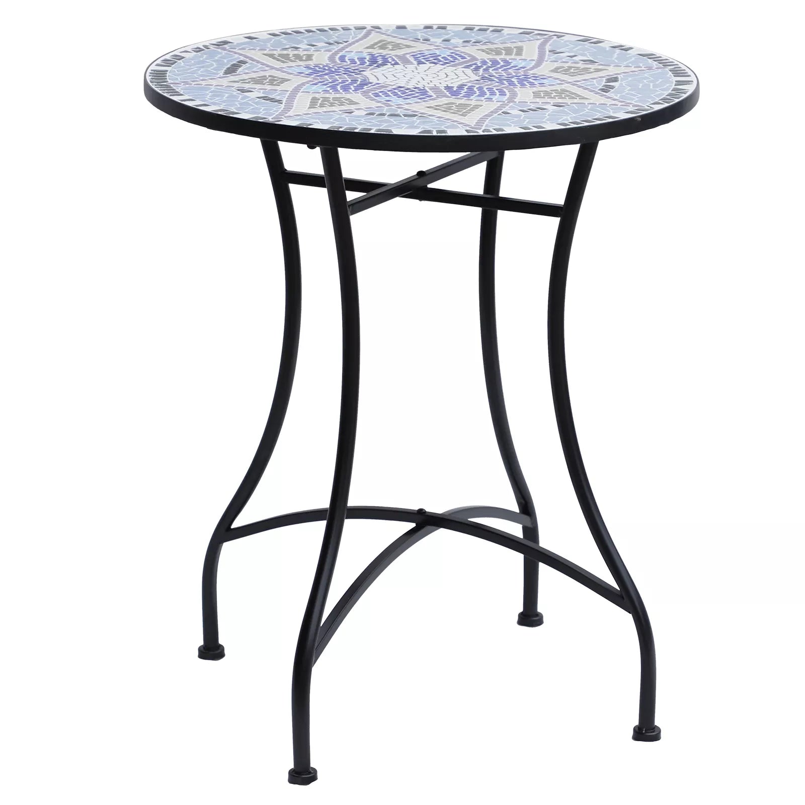 Sodo stalas Ø60 x H71cm, atsparus oro sąlygoms balkono stalas pagamintas iš metalo, lauko valgomojo stalas, kempingo staliukas, apvalus terasos stalas sodui, terasai, balkonui Mėlynas+Baltas