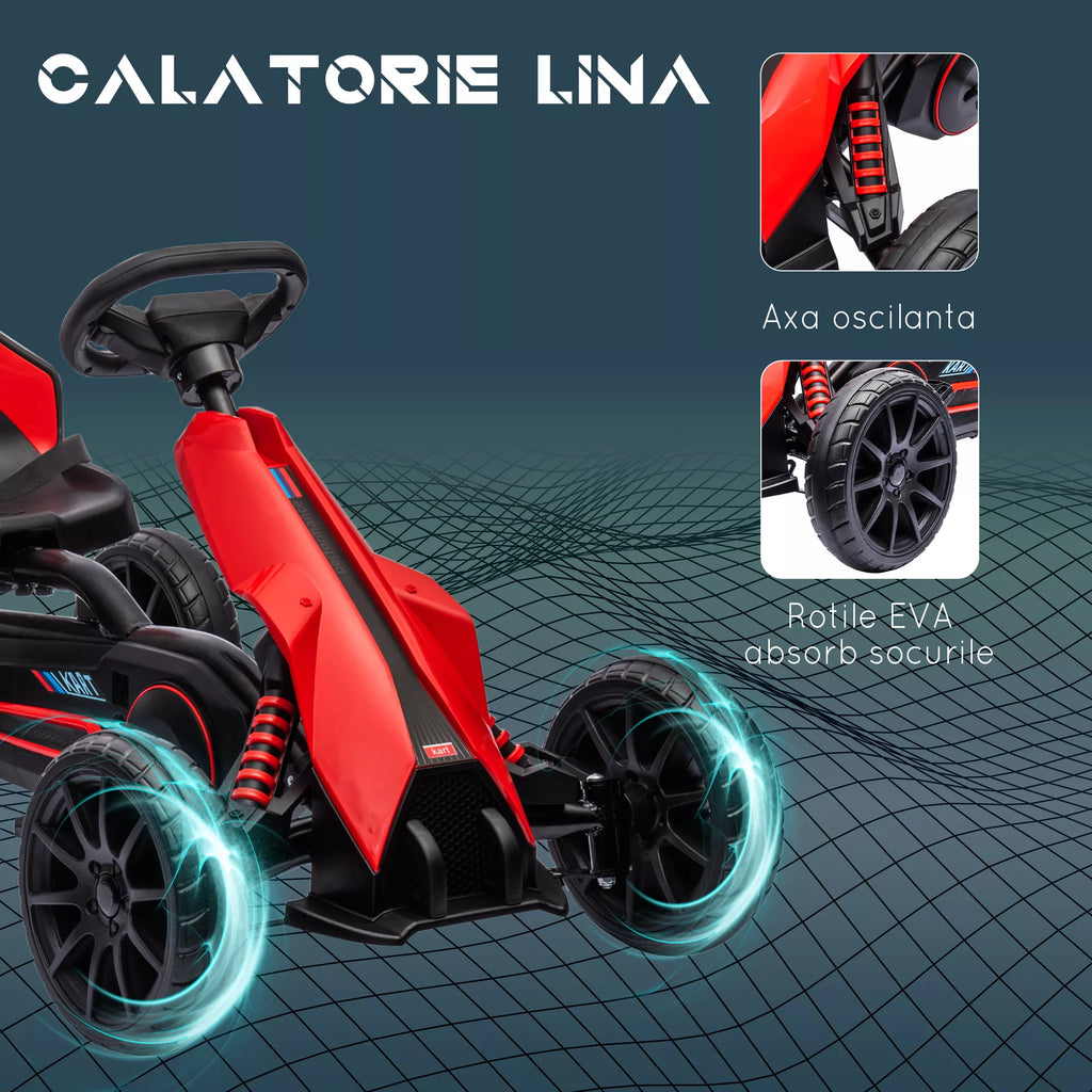Pedalinis kartingas su atbuline pavara, vaikams nuo 3 iki 8 metų, raudonos spalvos