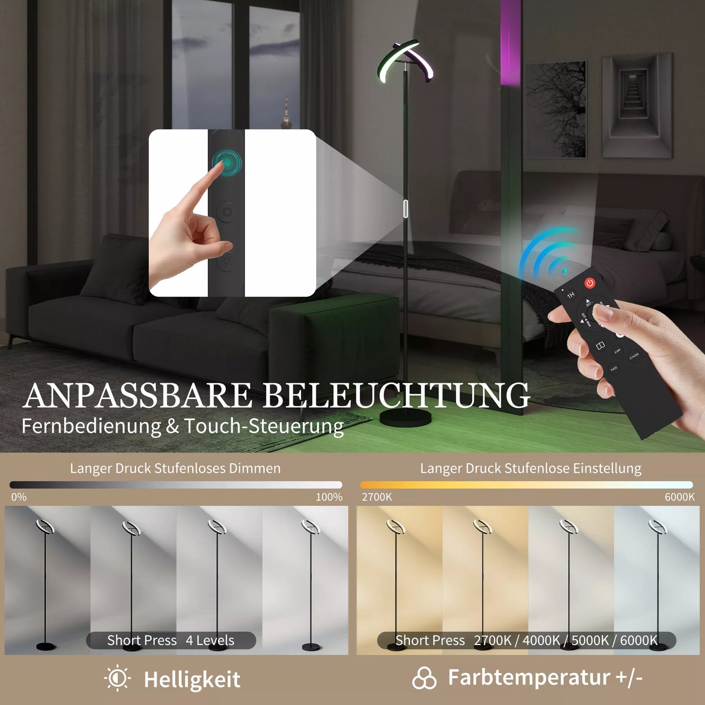 RGB stovas, reguliuojamas šviestuvas su daugiaspalvėmis apšvietimo galimybėmis, pasukamas, juodas