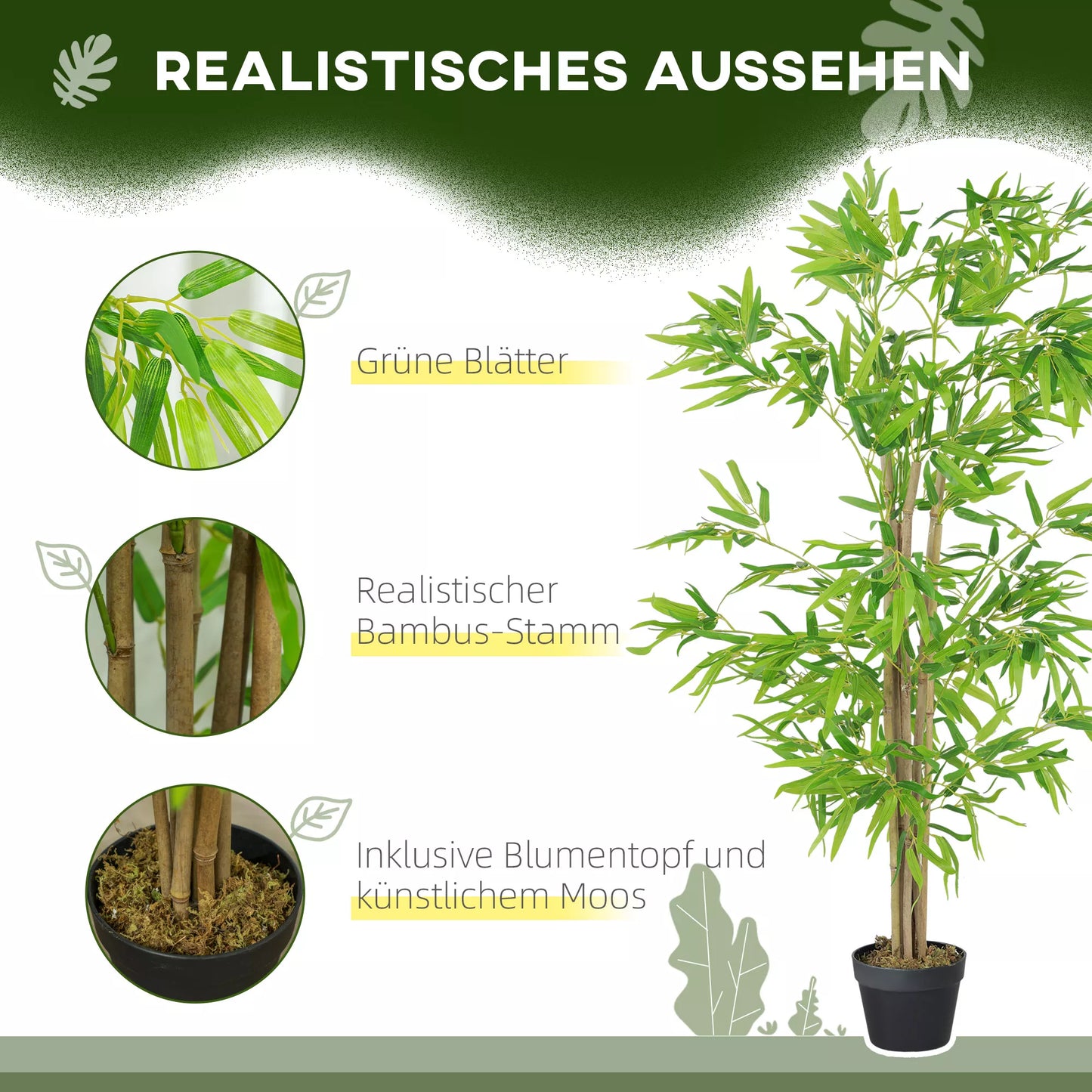 Dirbtinis bambukas, dirbtinis augalas, dekoratyvinis augalas su vazonu, dirbtinis medis, medžio dekoracija, 150 cm