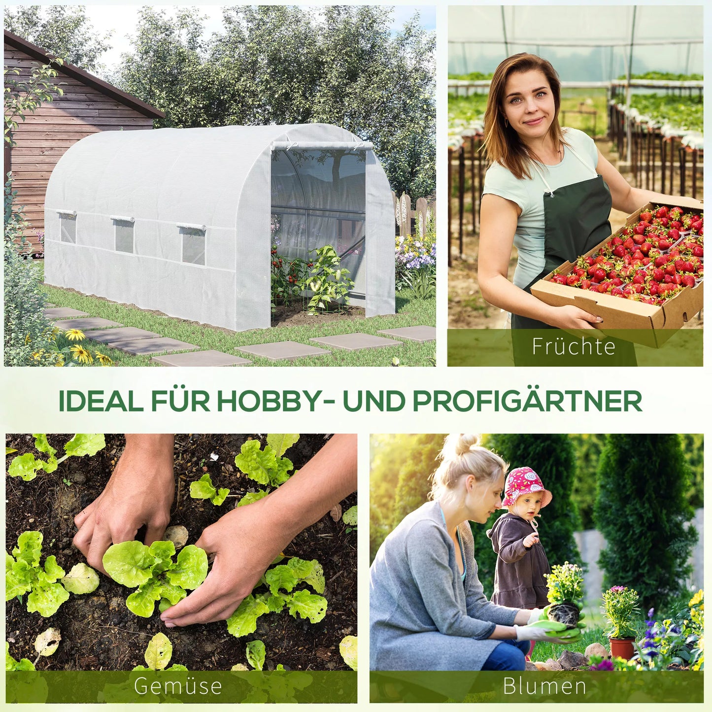 Outsunny įeinamas folinis šiltnamis su metaliniu rėmu 4,45 x 2 x 2m Baltas