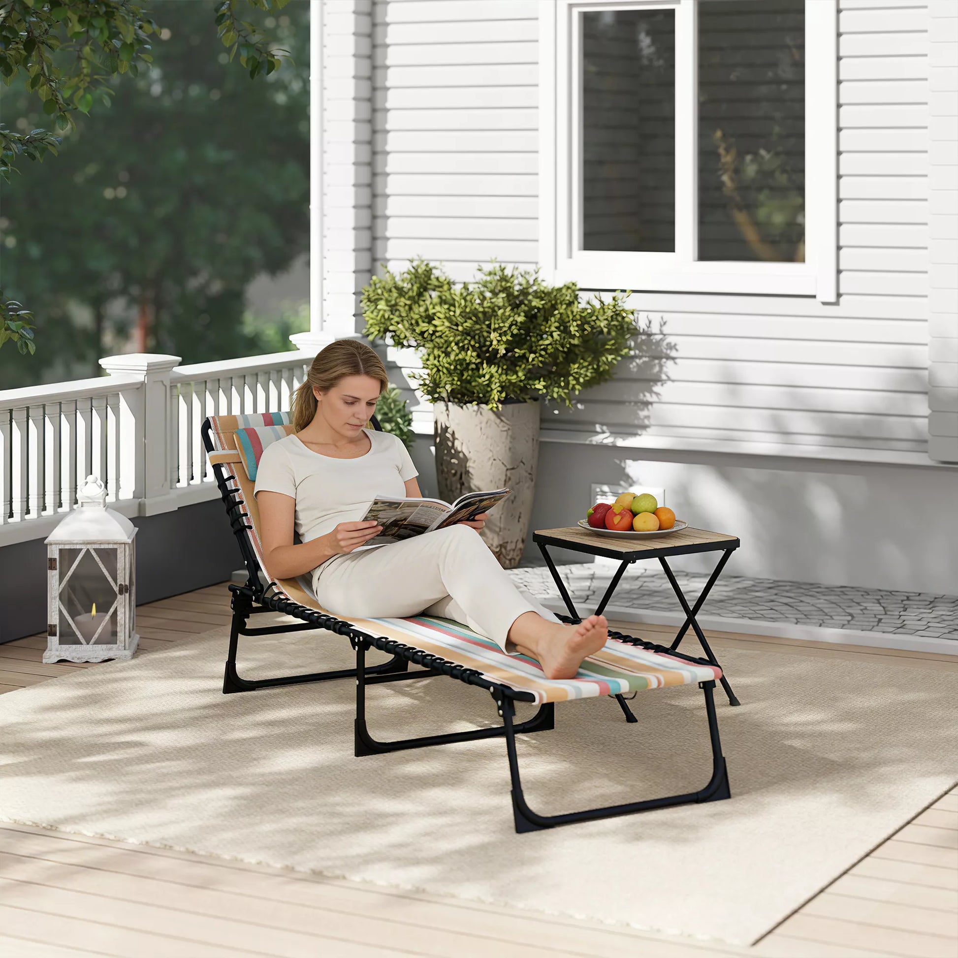 Saulės gultas, sulankstomas sodo gultas, sulankstomas gultas, 4 pakopų atlošas, plienas, tinklinė medžiaga, 189 x 58 x 30 cm, įvairių spalvų