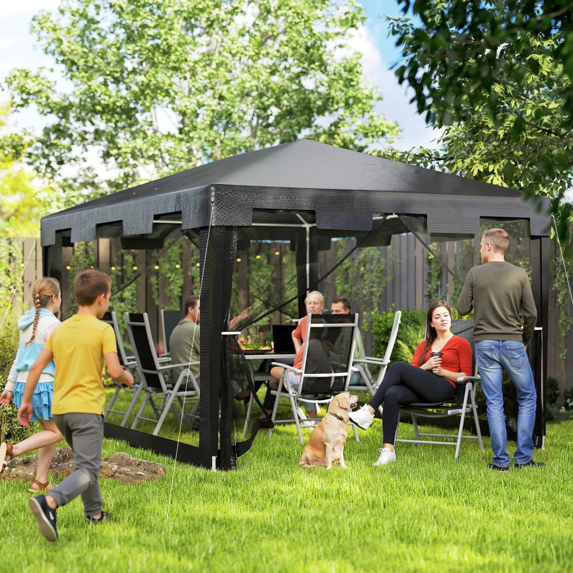 Pavilion sodo palapinė 3 x 3 m Paviljonas, atsparus oro sąlygoms, sulankstomas, 395 cm x 295 cm x 255 cm, juodas