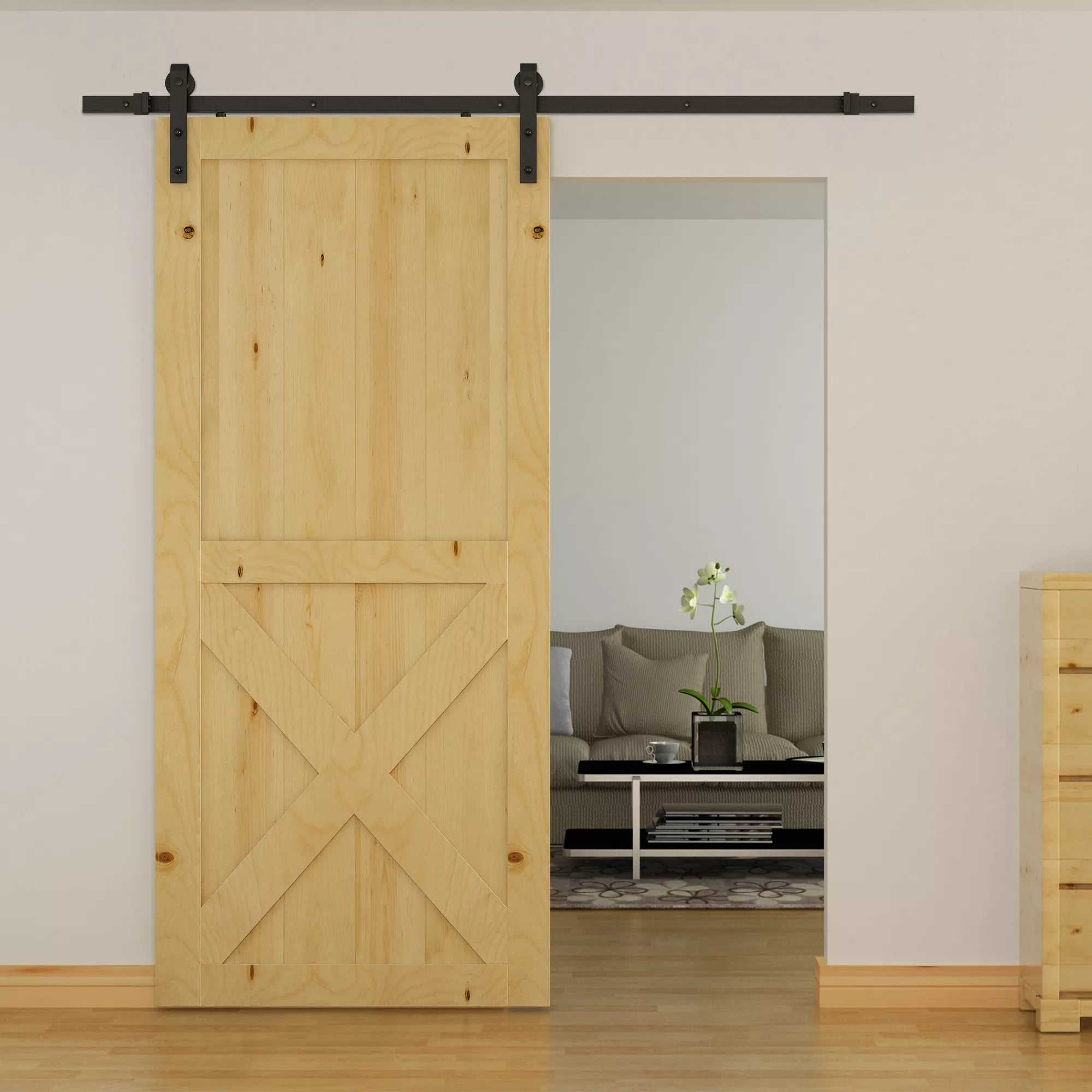 Stumdomų durų bėgelių sistema, iki 100 kg apkrova, metalas, 2 m, juoda