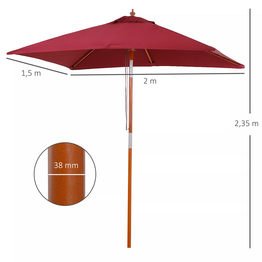 Saulės skėtis 200 x 150 x 235 cm Sulankstomas sodo skėtis, reguliuojamas 3 pakopomis, stačiakampis, atsparus vandeniui ir UV spinduliams, skirtas paplūdimiui, balkonui, terasai, sodui, vyno raudonos spalvos.