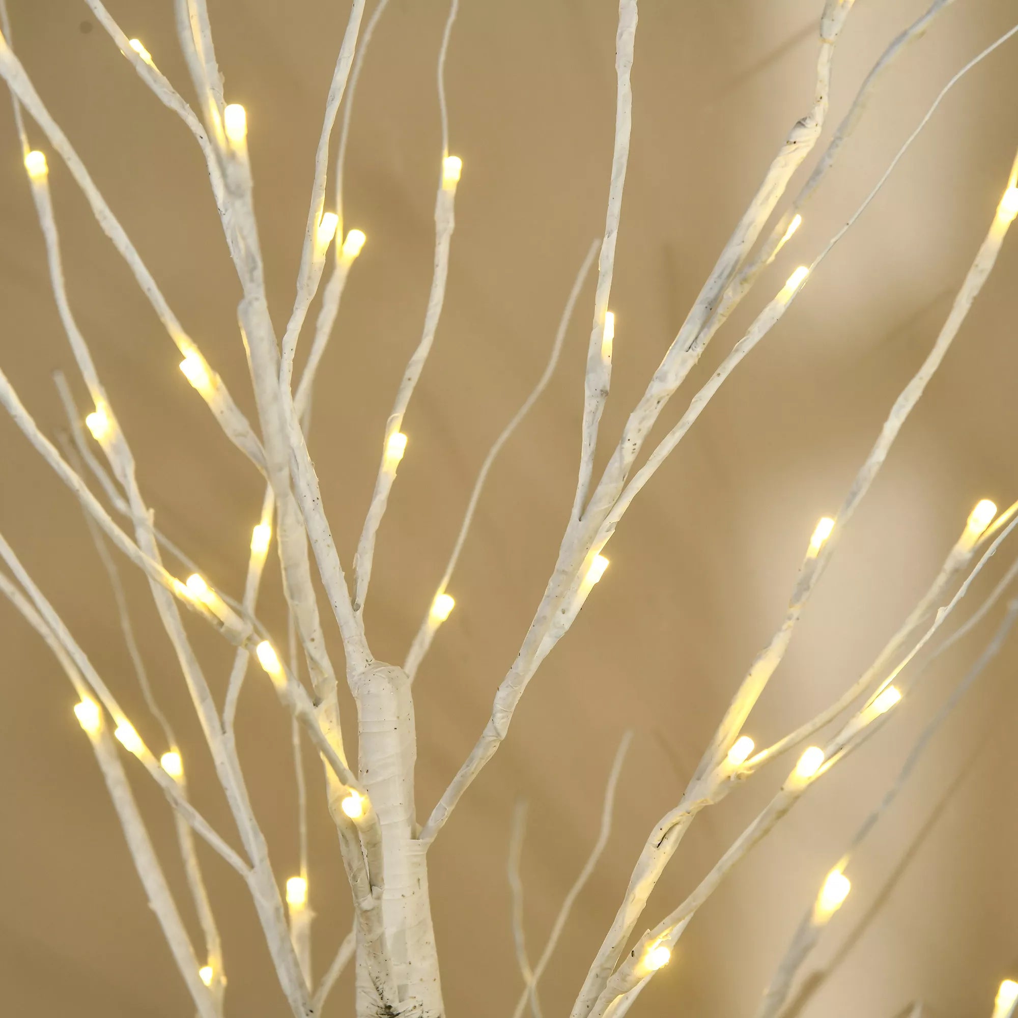 Dirbtinė beržo imitacija su LED lemputėmis, lanksčios šakos, plastikas ir metalas, 150 cm, balta