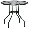 Sodo stalas Sodo pagalbinis stalas Sodo baldai Balkono stalas Bistro stalas su skėčio skyle Kietas stiklas + metalas Juodas Ø80 x 72 cm