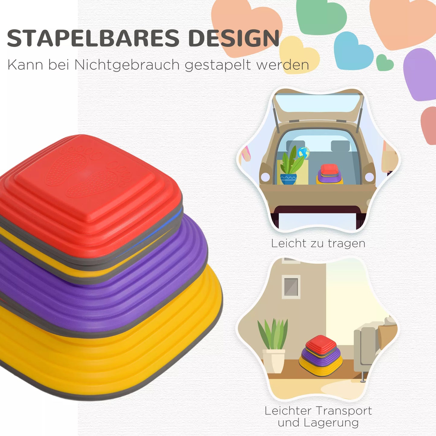 Balanso akmenukai vaikams, 6 vnt., neslystantys, kliūčių ruožo takeliai, motorikai lavinti, plastikiniai, spalvoti