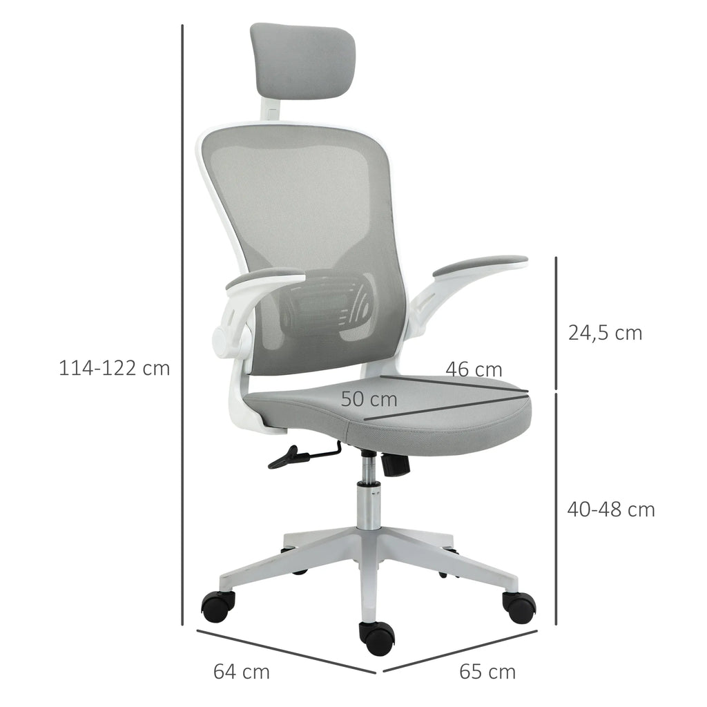 Biuro kėdė ergonomiška su atlošu ir reguliuojamais porankiais, pilka