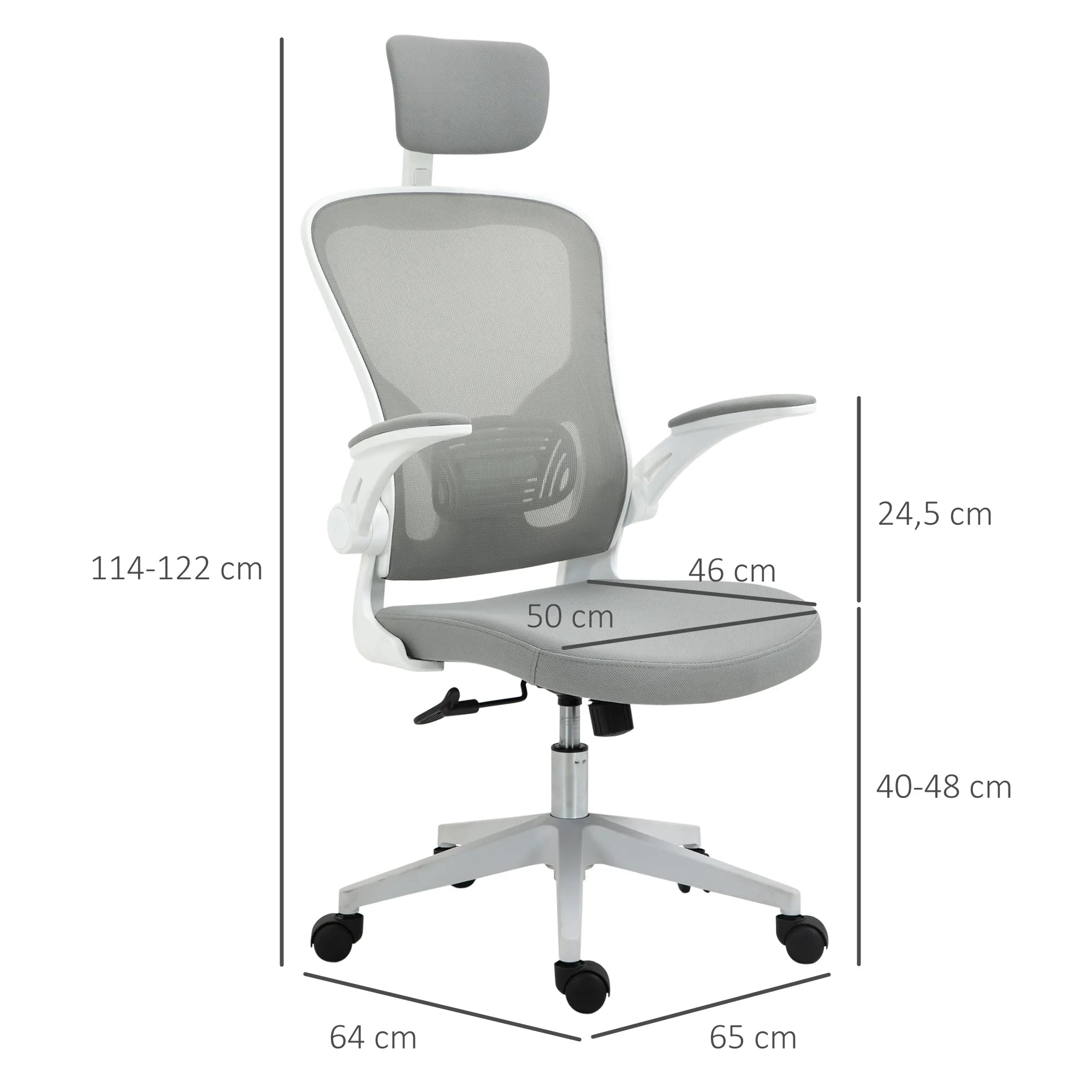 Biuro kėdė ergonomiška su atlošu ir reguliuojamais porankiais, pilka