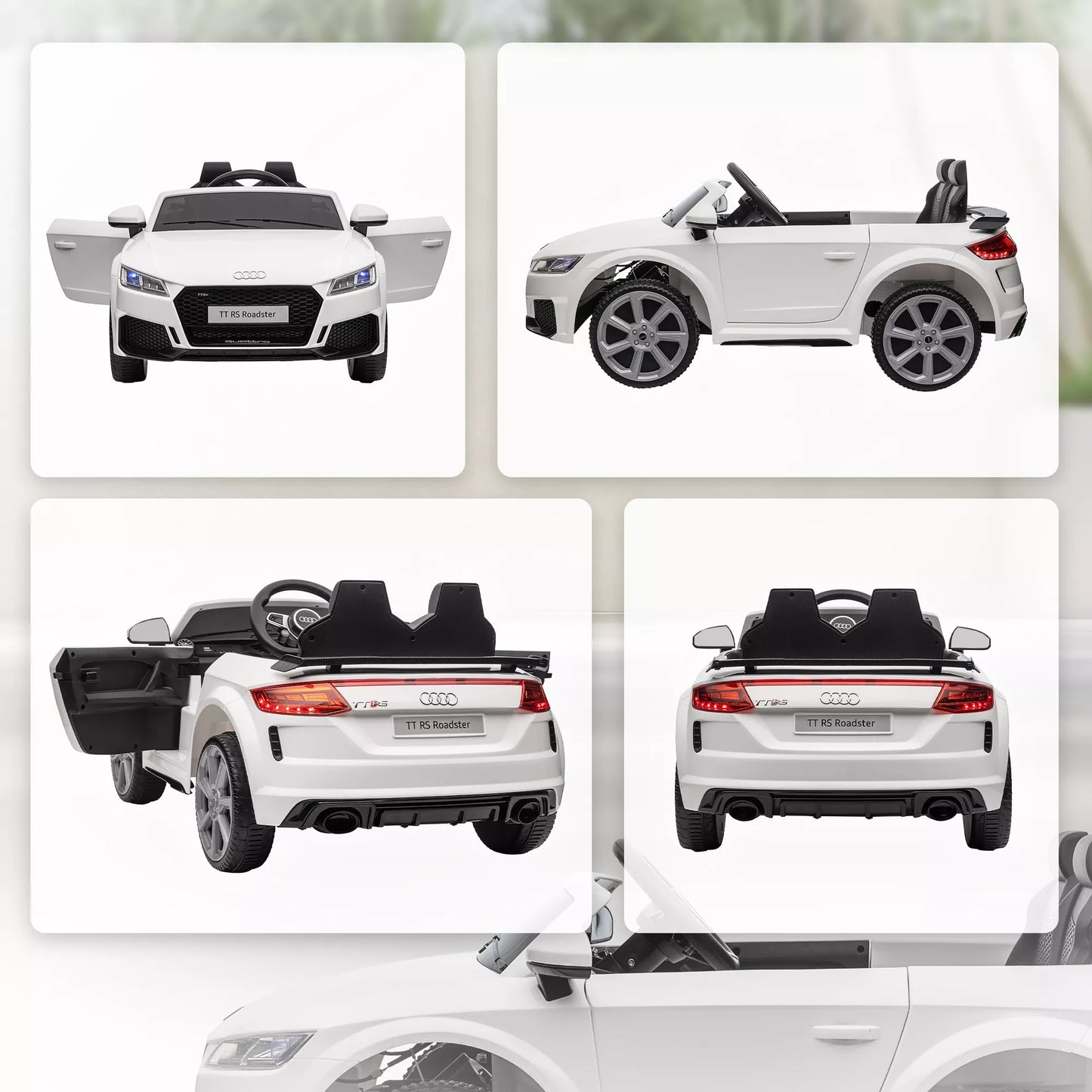 Vaikų elektrinis automobilis, Audi TT RS Roadster, 3 km/h, nuotolinis valdymas, LED, USB, baltas