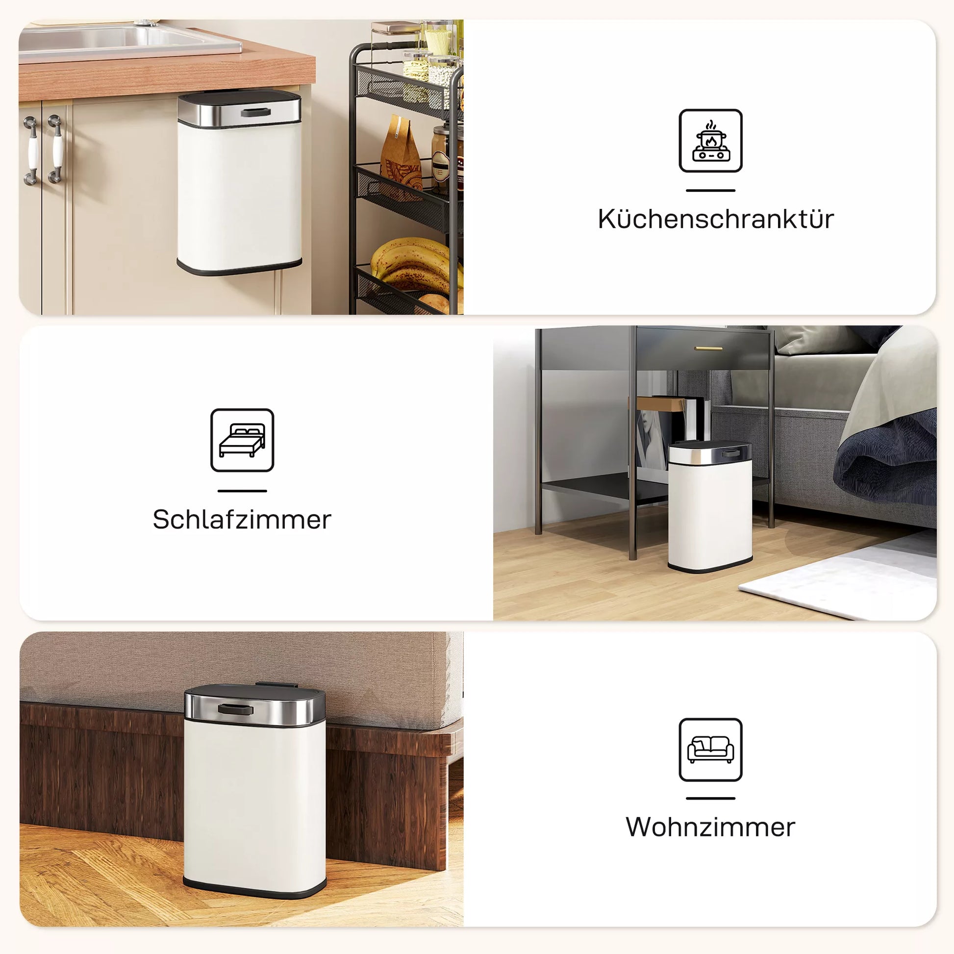 5 L šiukšliadėžė, pastatoma laisvai arba pakabinama, nerūdijantis plienas, kreminės baltos spalvos