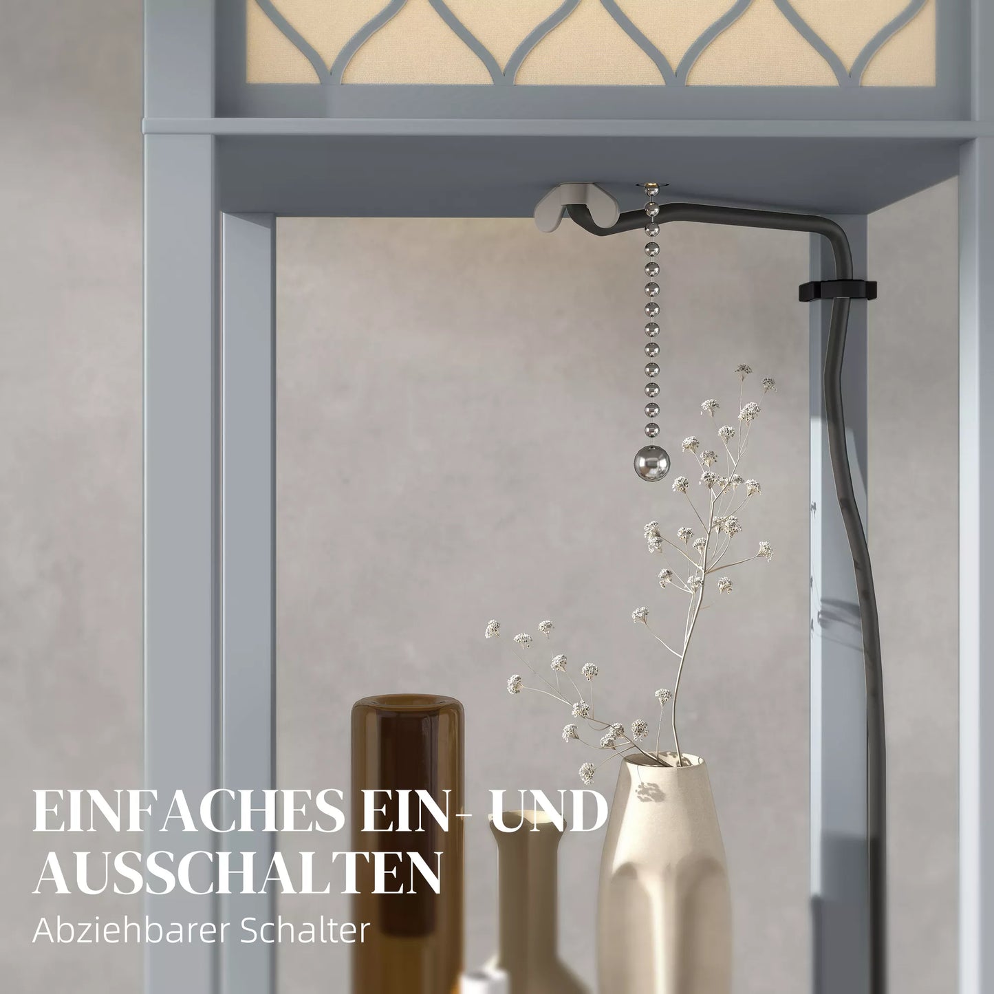 Stovas su lentynėle, 3 skyriai, kompaktiški matmenys, MDF, šviesiai pilkos spalvos