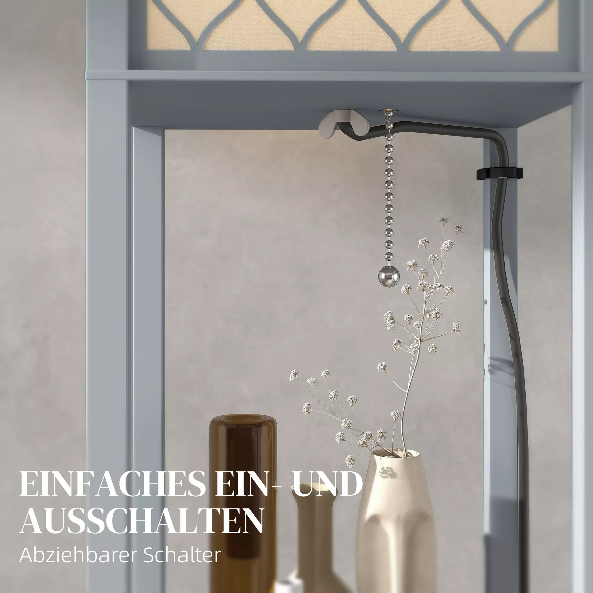 Stovas su lentynėle, 3 skyriai, kompaktiški matmenys, MDF, šviesiai pilkos spalvos