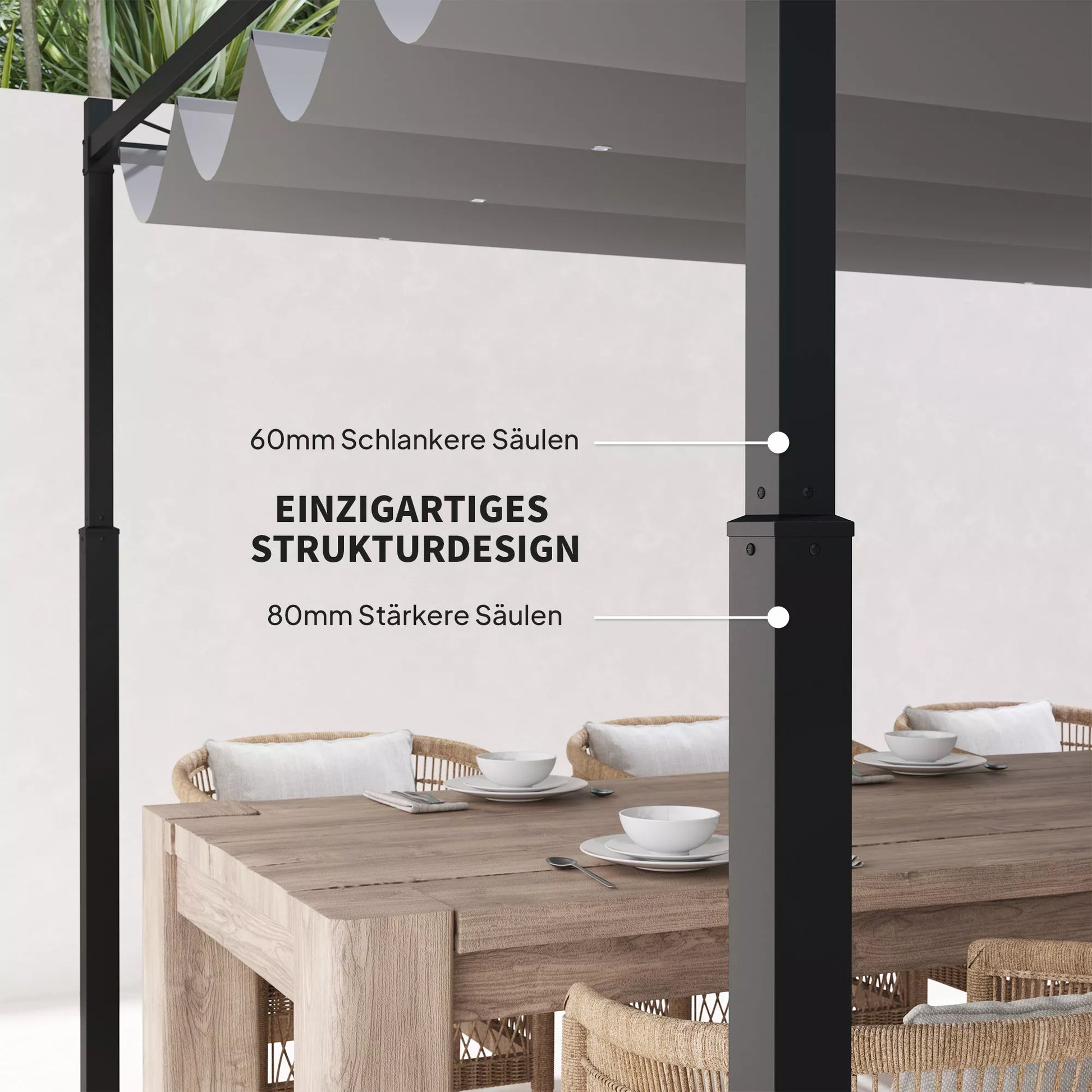 Laisvai pastatoma pergola, terasos stoginė su magnetiniu fiksavimu ir stumdomu stogu, aliuminis ir poliesteris, 3x3 m, antracitas