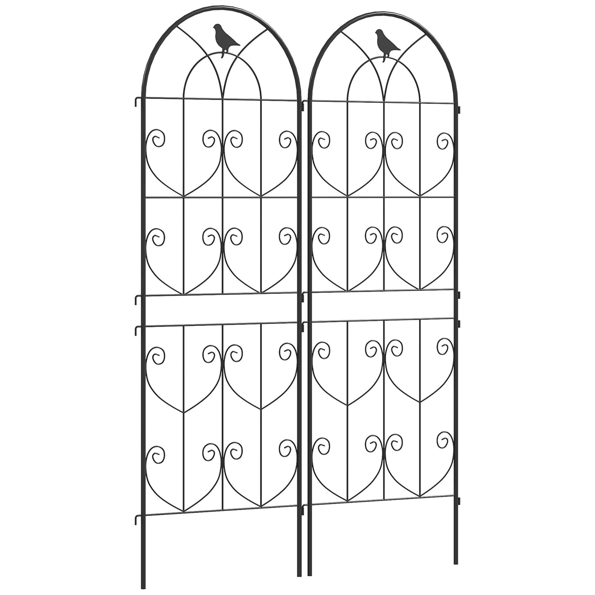 Kopėčios vijoklinėms augalams su paukščiais, 2 vnt. sodo grotelės daržovėms, vynuogėms, gėlėms, metalinės, 50 x 150 cm, juodos spalvos