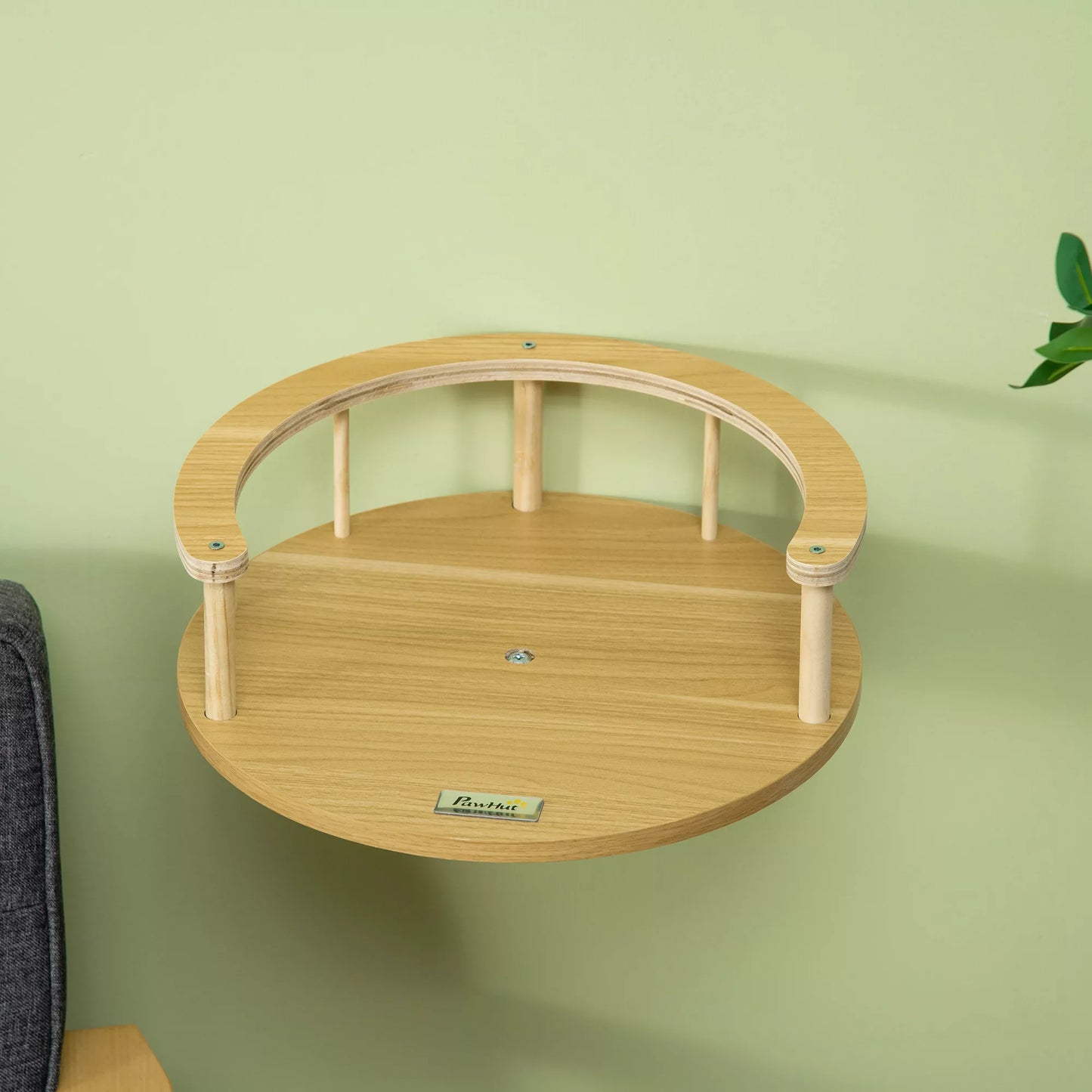 Sieninis katės gultas su apsauginiu krašteliu, pagalvėlė gulėjimui, skirtas tvirtinti prie sienos, ąžuolo ir kreminės baltos spalvos, 34 x 34 x 10,5 cm