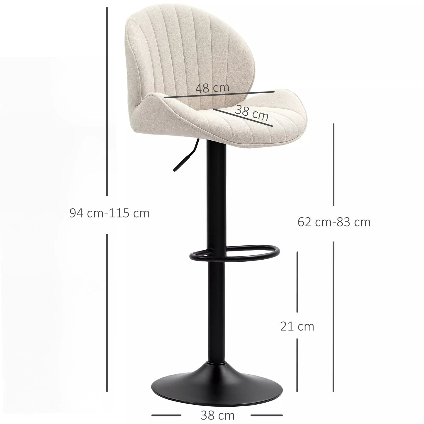 2 vnt. baro kėdžių komplektas, audinio apmušalas, reguliuojamas sėdynės aukštis, sukamasis mechanizmas, plieno rėmas, smėlio spalvos