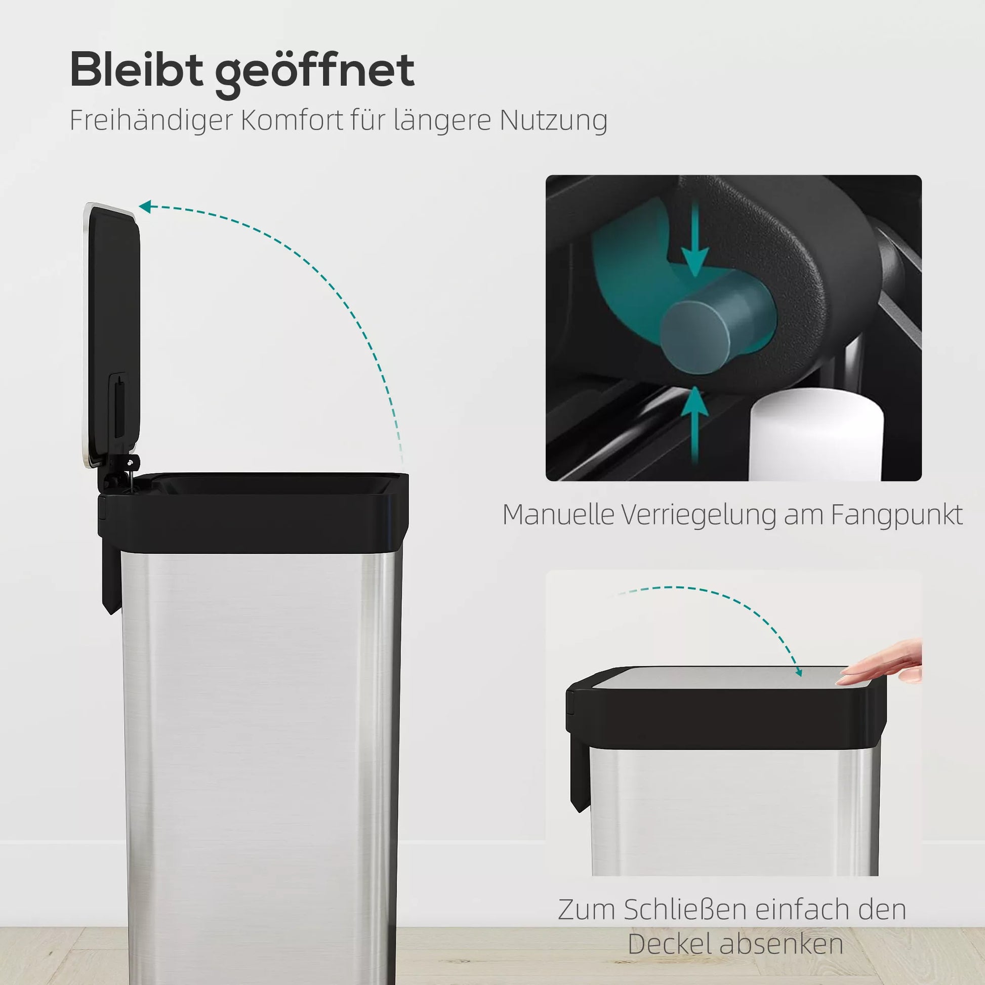 60 l šiukšliadėžė su pėdos pedalu, nerūdijančio plieno šiukšliadėžė su švelniai uždaromu dangčiu, sidabrinės spalvos