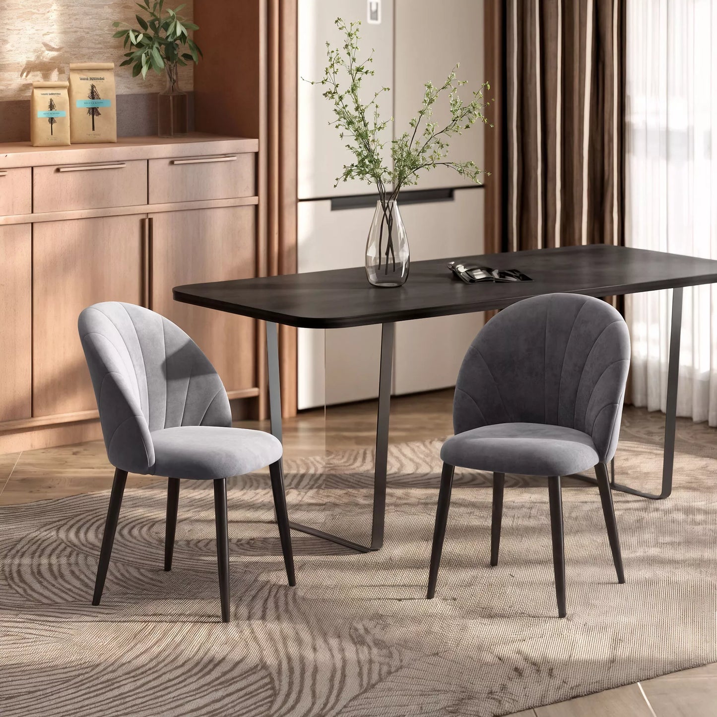 2 vnt. komplektas Valgomojo kėdės Akcentinės kėdės Virtuvės kėdės, Retro dizainas, Veliūro išvaizda, 52 cm x 54 cm x 79 cm, Pilka