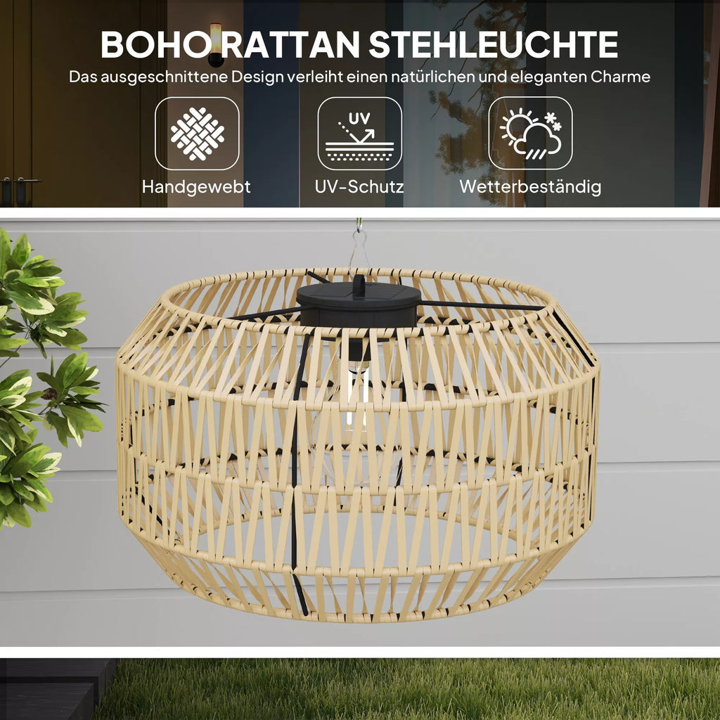 Saulės stovas Rattan saulės lempos su šviesos jutikliu Automatinis saulės šviestuvas boho stiliaus IP44 Juoda+Geltona