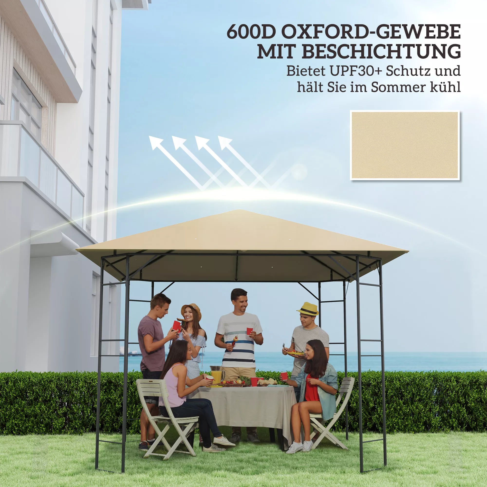 Pavilion 3 x 3 m vandeniui atsparus paviljono stogas UPF30+ Atsarginis apvalkalas iš Oksfordo audinio, 370 g/m², smėlio spalvos