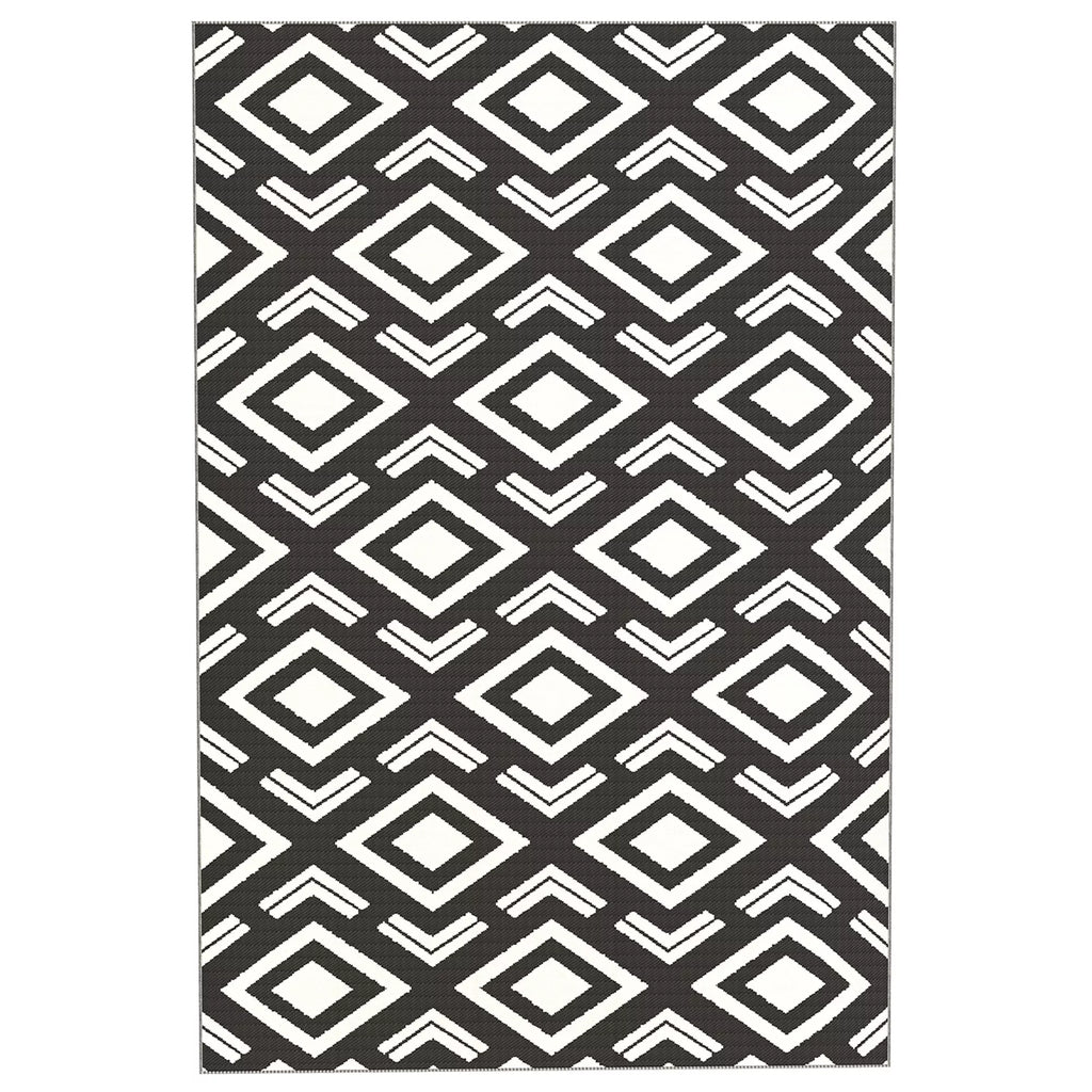 Lauko kilimas, tvirtas, atsparus atmosferos poveikiui, su nešimo maišeliu, sulankstomas kilimas boho stiliaus, 182 x 274 cm, juodas + baltas
