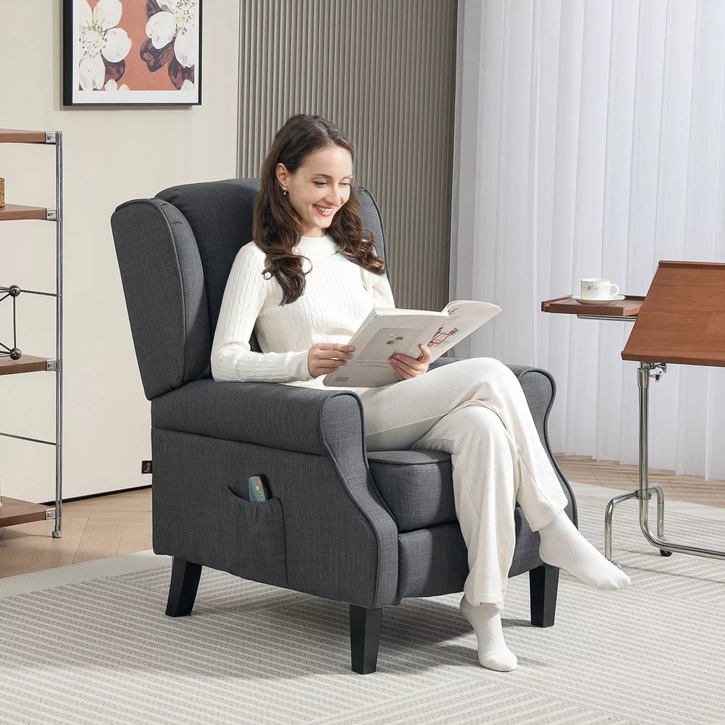 Masažinė kėdė su šildymo funkcija, 2 masažo zonomis, gulėjimo funkcija, iki 150 kg, tamsiai pilka