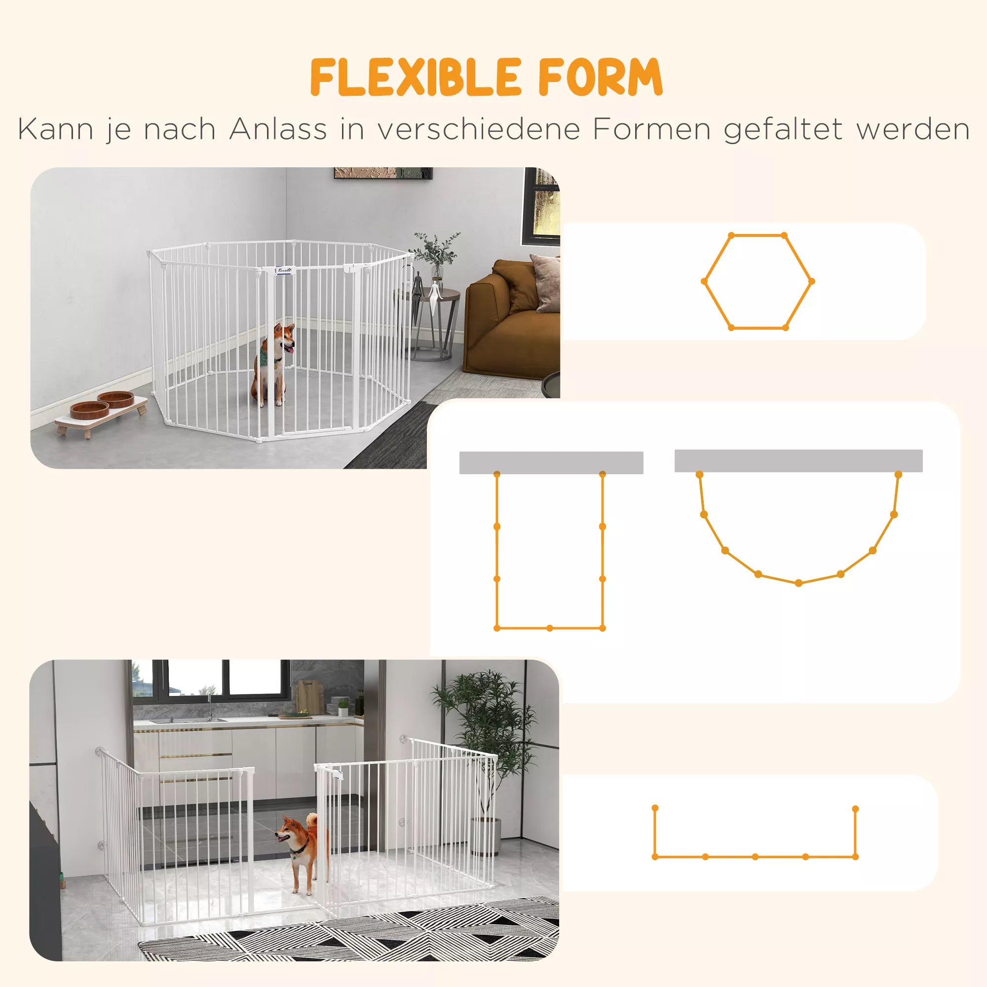 2-in-1 šuniukų aptvaras ir užtvaras, 8 sekcijos, užrakinamos durys, plienas, 90 cm aukščio, baltos spalvos