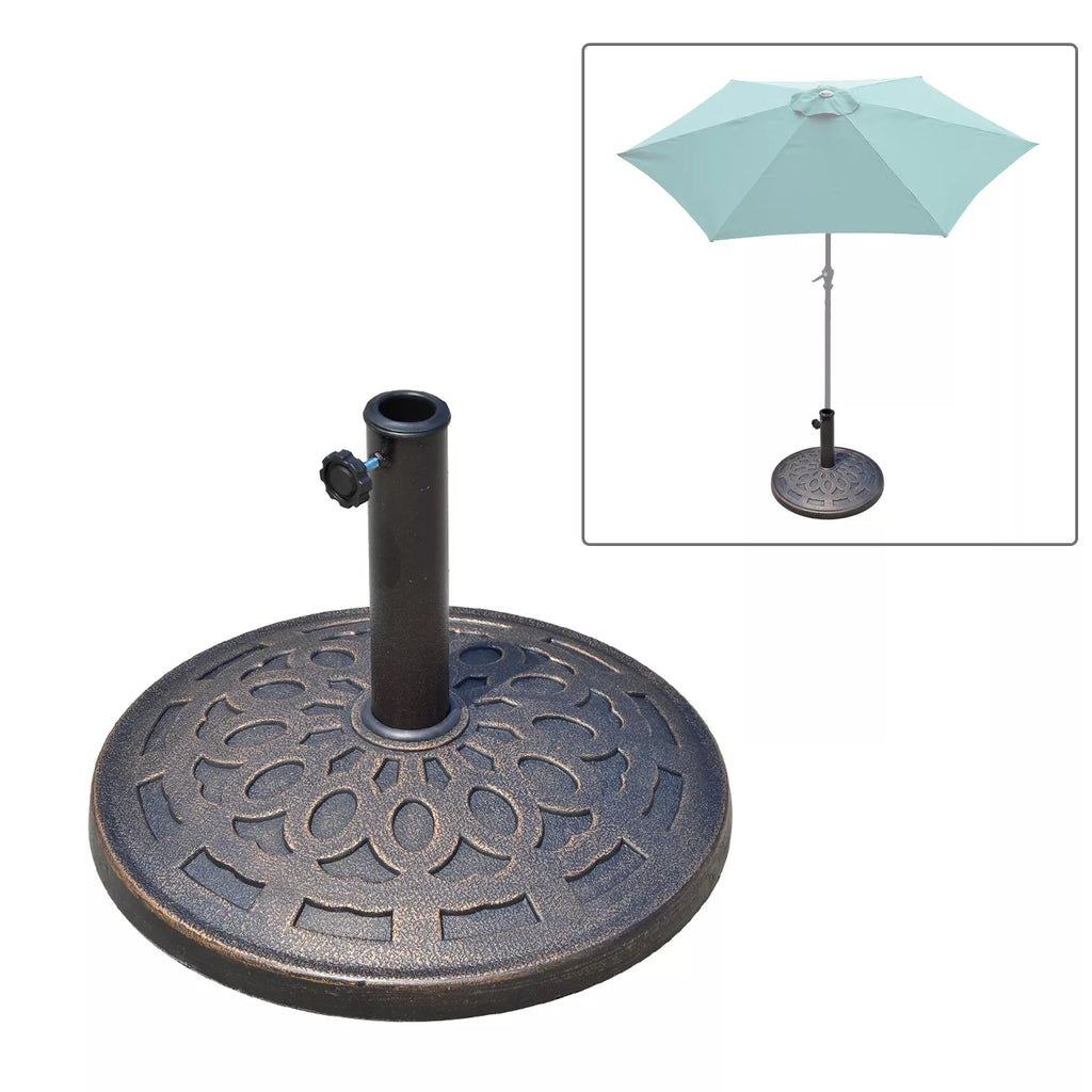 Saugos nuo saulės stovas iš dervos 14 kg stovo rankenos, apvalus stovo laikiklis, stovo svoris saugos nuo saulės stovui 38 mm/48 mm vamzdžio skersmens, balkonui, terasai, sodui, bronzos spalvos