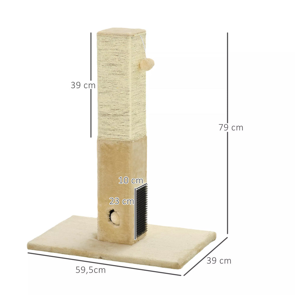 Kačių draskyklė-stulpas 79 cm su džiūto virve ir žaislu, smėlio spalvos
