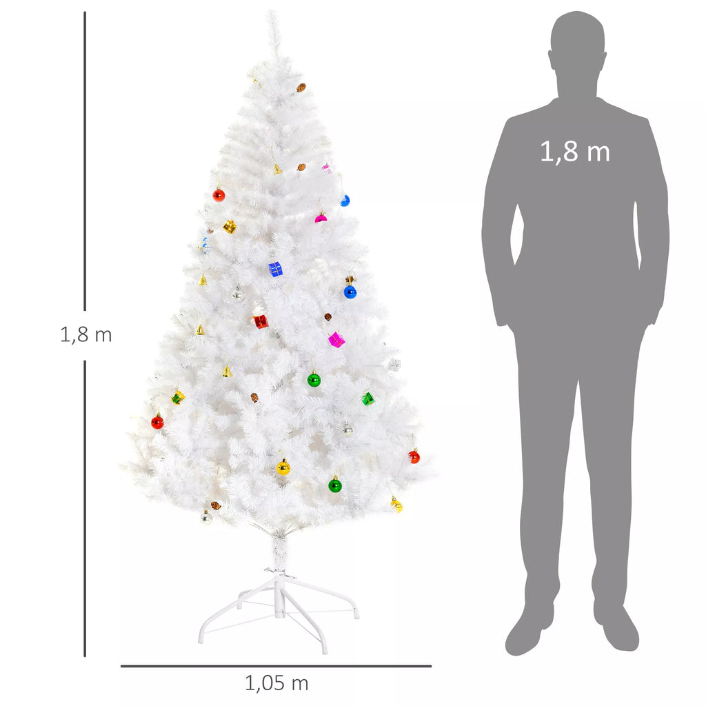 Dirbtinė Kalėdų eglutė 180 cm, dirbtinė eglė su rutuliukais, varpeliais, būgneliais, dovanų dėžutėmis, Kalėdų eglutė su 930 šakelių, 12 pušies kankorėžių, Kalėdinė dekoracija, su metaliniu stoveliu vidiniam naudojimui