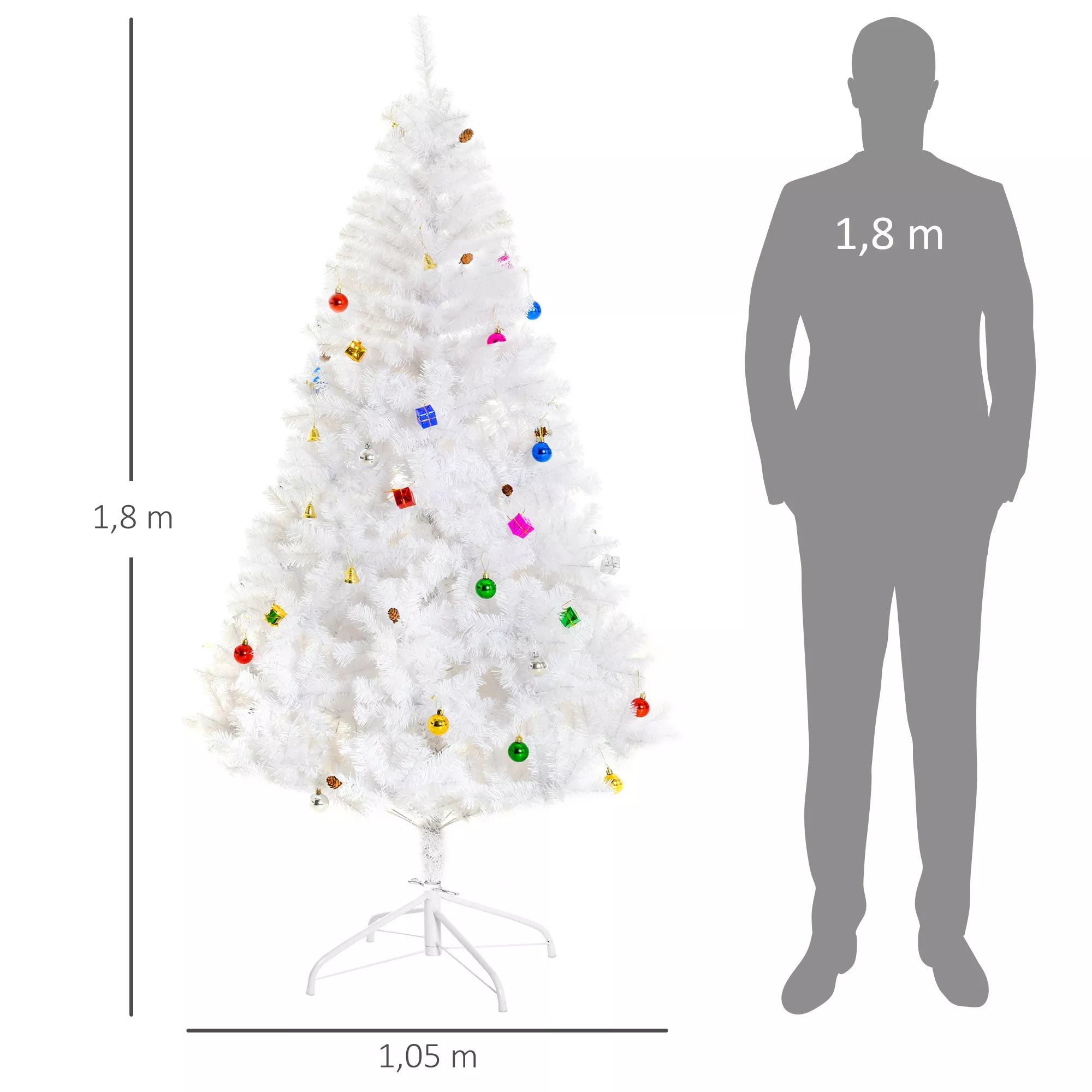 Dirbtinė Kalėdų eglutė 180 cm, dirbtinė eglė su rutuliukais, varpeliais, būgneliais, dovanų dėžutėmis, Kalėdų eglutė su 930 šakelių, 12 pušies kankorėžių, Kalėdinė dekoracija, su metaliniu stoveliu vidiniam naudojimui