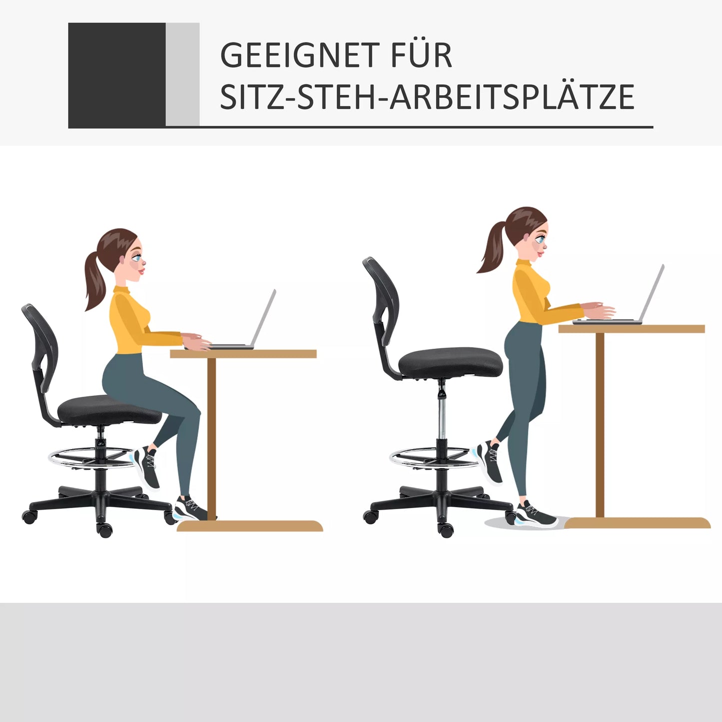 Brėžimo kėdė su kojų atrama, aukščio reguliavimo biuro kėdė, 59 cm x 61 cm x 113 cm, juoda