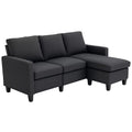 Kampas sekcija, 3 vietų sofa su pagalvėlėmis, kampinė sofa, L formos sofa svetainei, miegamajam 197 x 139 x 91 cm, linas, tamsiai pilka