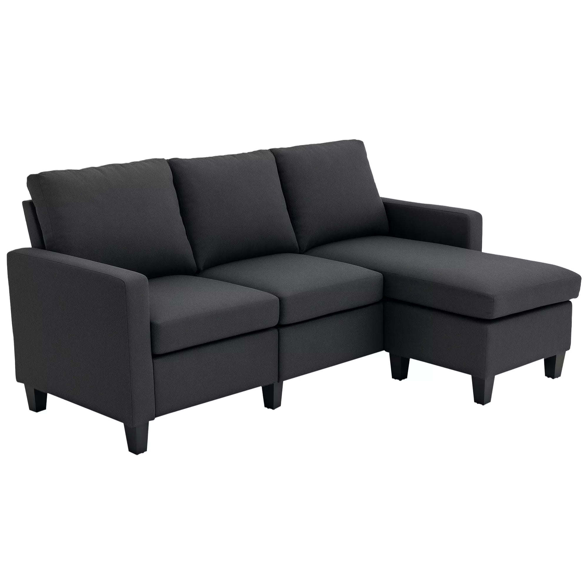Kampas sekcija, 3 vietų sofa su pagalvėlėmis, kampinė sofa, L formos sofa svetainei, miegamajam 197 x 139 x 91 cm, linas, tamsiai pilka