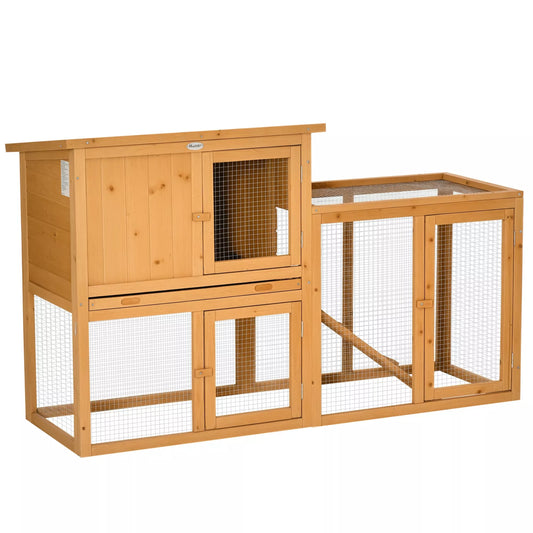 Smulkia gyvūnėlių tvartelis su voljeru, išimamu dugno padėklu, atsparus oro sąlygoms, 141 cm x 60 cm x 86 cm, rudas