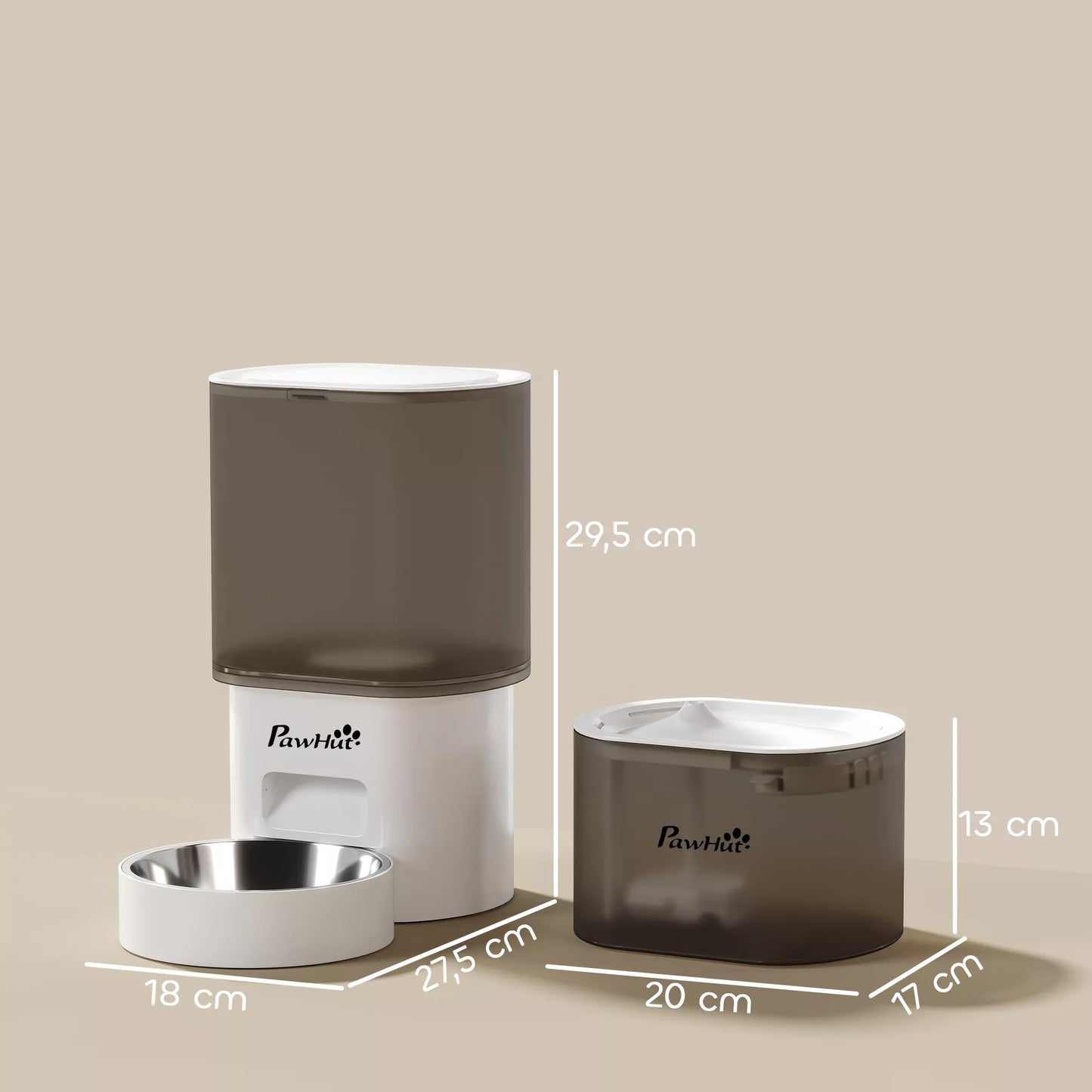 Automatinis pašarų dozatorius ir 2,5 l vandens dozatorius mažoms šunims, katėms Balta