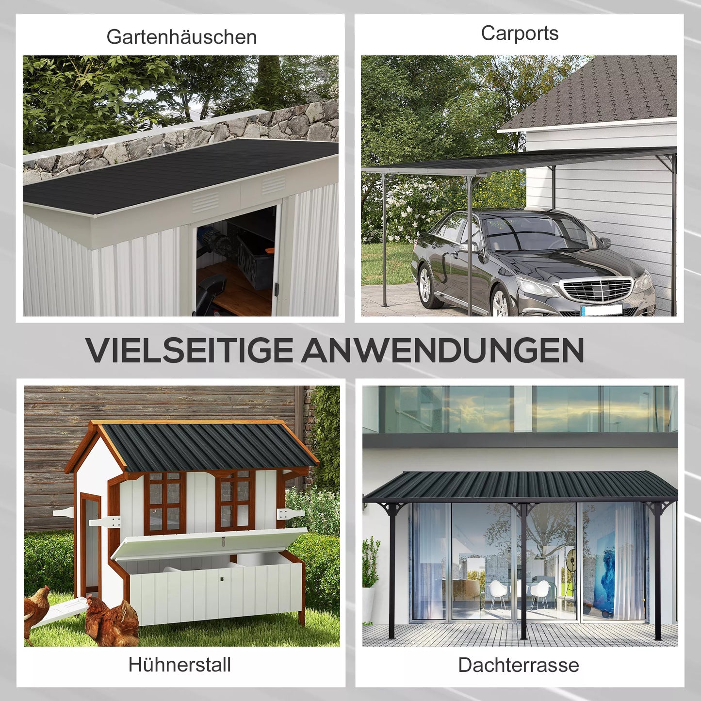 12 vnt. trapecinės skardos 129x45cm 7m² cinkuotos stogo dangos 0,25 mm atsparios oro sąlygoms, tamsiai pilkos spalvos profiliuotos skardos