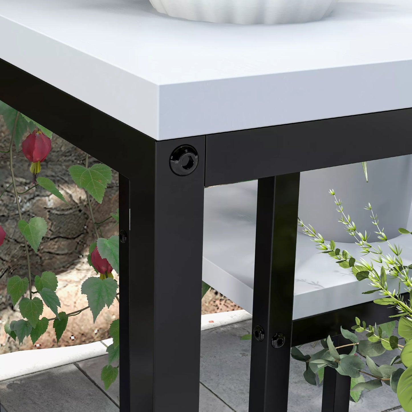 Gėlių lentyna, 4 pakopos, vidaus ir lauko sąlygoms, metalinis rėmas, 34 ilgis x 34 plotis x 70 aukštis cm, juoda+balta