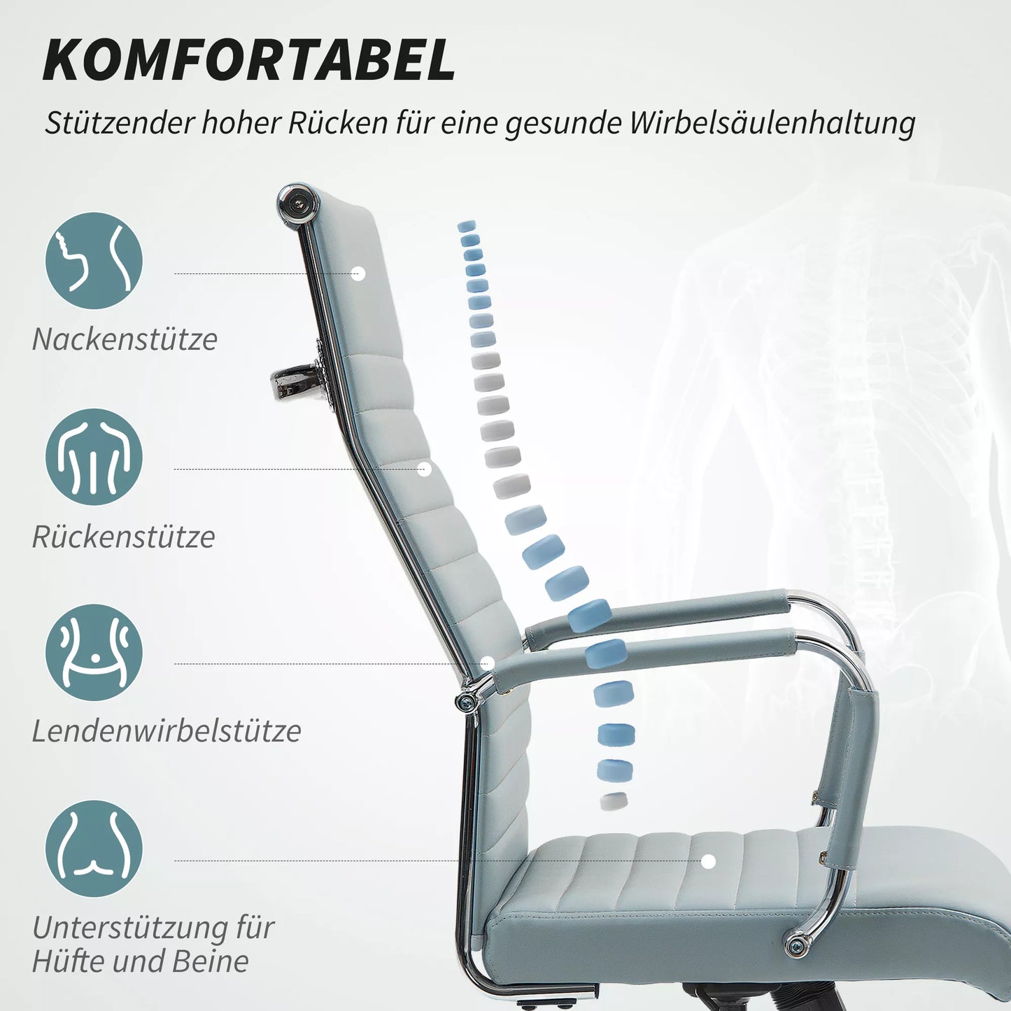 Vinsetto biuro kėdė, sukama, su pakreipimo funkcija, reguliuojamo aukščio, dirbtinė oda, iki 120 kg, šviesiai pilka