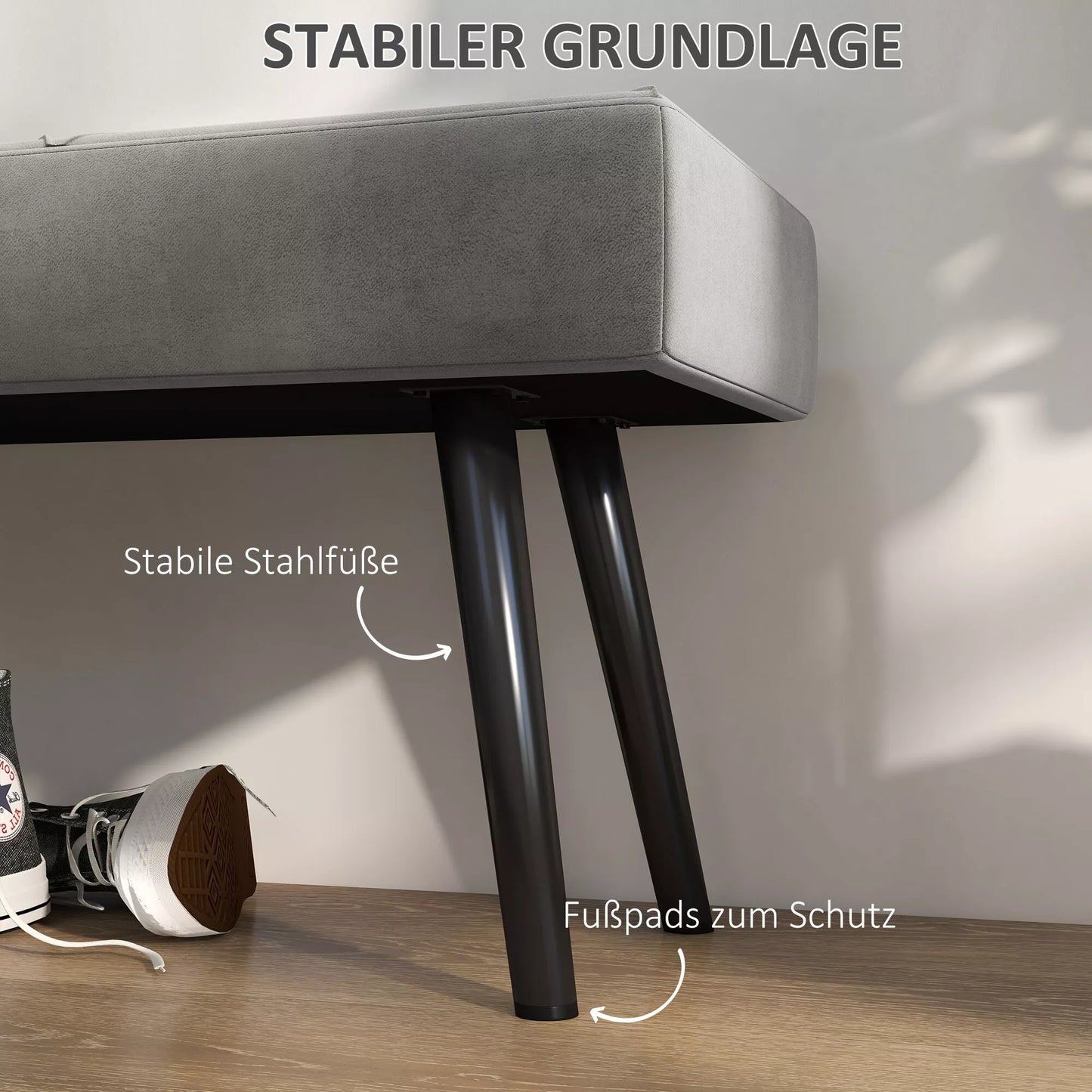 Suoliukas, minkštasuolis, suoliukas prie lovos, su aksomo tekstūra, 100 x 36 x 45 cm, pilkas