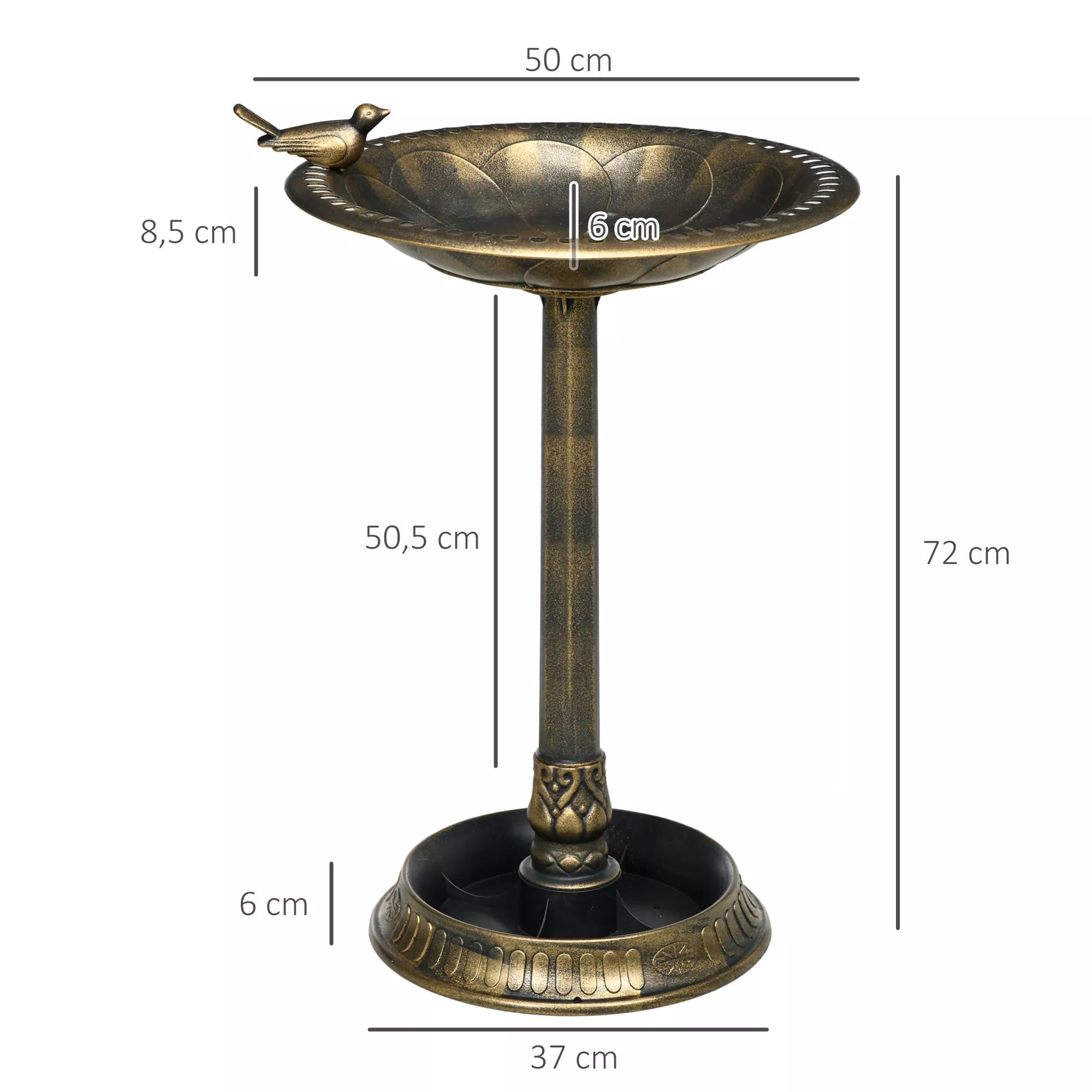 Paukščių girdykla, paukščių vonia su statulėle, gėlių motyvas, 2 baseinai, plastikas, senovinis stilius, 50B x 72H cm, bronzos spalvos