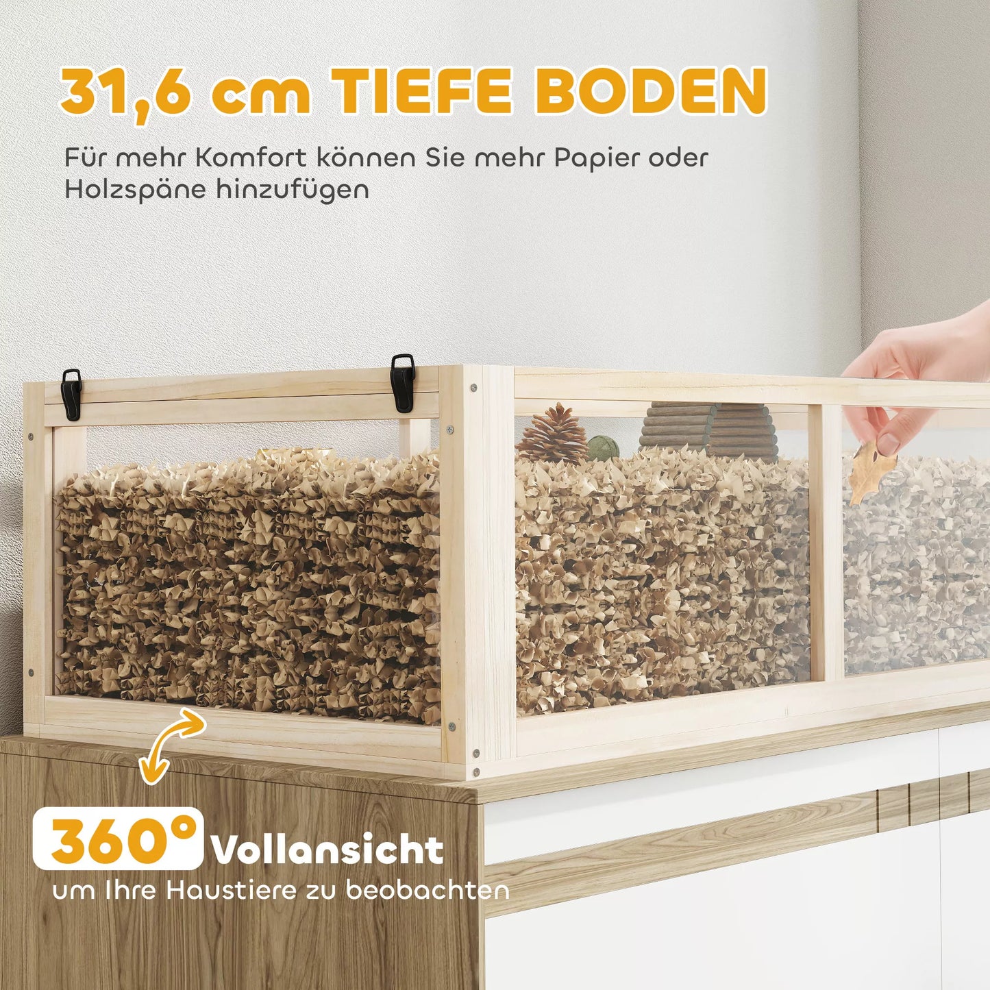 Medinis žiurkėno narvas, 3 aukštai, graužikų narvas, smulkių gyvūnų narvas su sūpuokle, bėgimo ratu, nameliu, 95 x 53 x 76 cm, natūralus medis