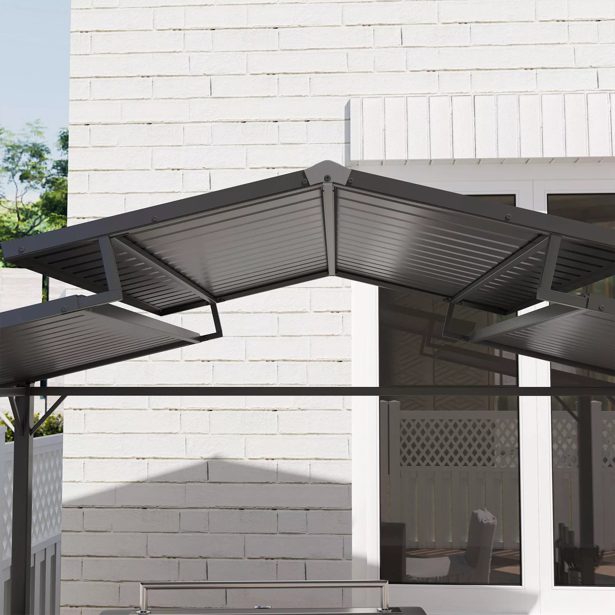 Grillpavillon 250 x 160 x 250 cm vandeniui atsparus sodo paviljonas su dvigubu stogu, šoninėmis lentynomis Juodas